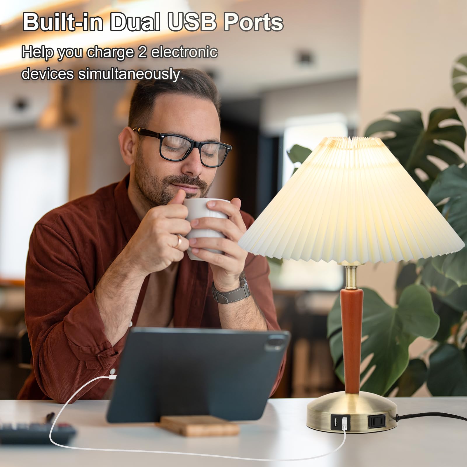LALISU Touch Bedside Table Lamp - Modern 3-Way Dimmable LED Lamp, Brown Fabric Shade, Ideal for Bedroom and Living Room, Model LALISUTAB881