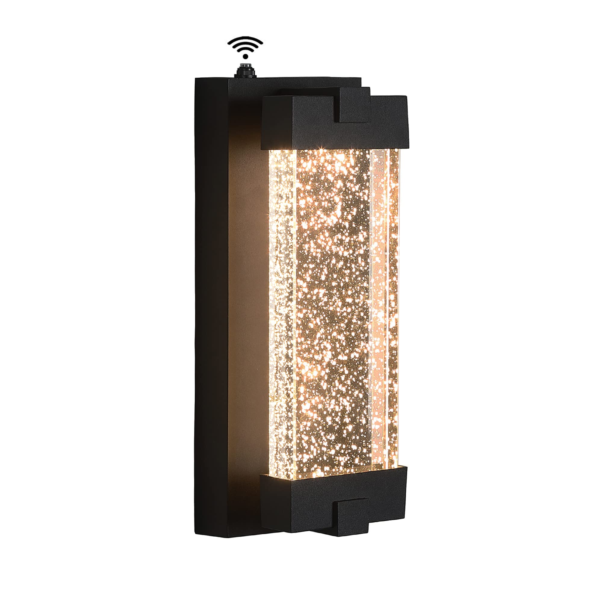 Elimegan Black Wall Sconce with K9 Crystal Bubble and Dusk to Dawn Sensor, Exterior LED Wall Mounted Light, Modern Porch Lantern