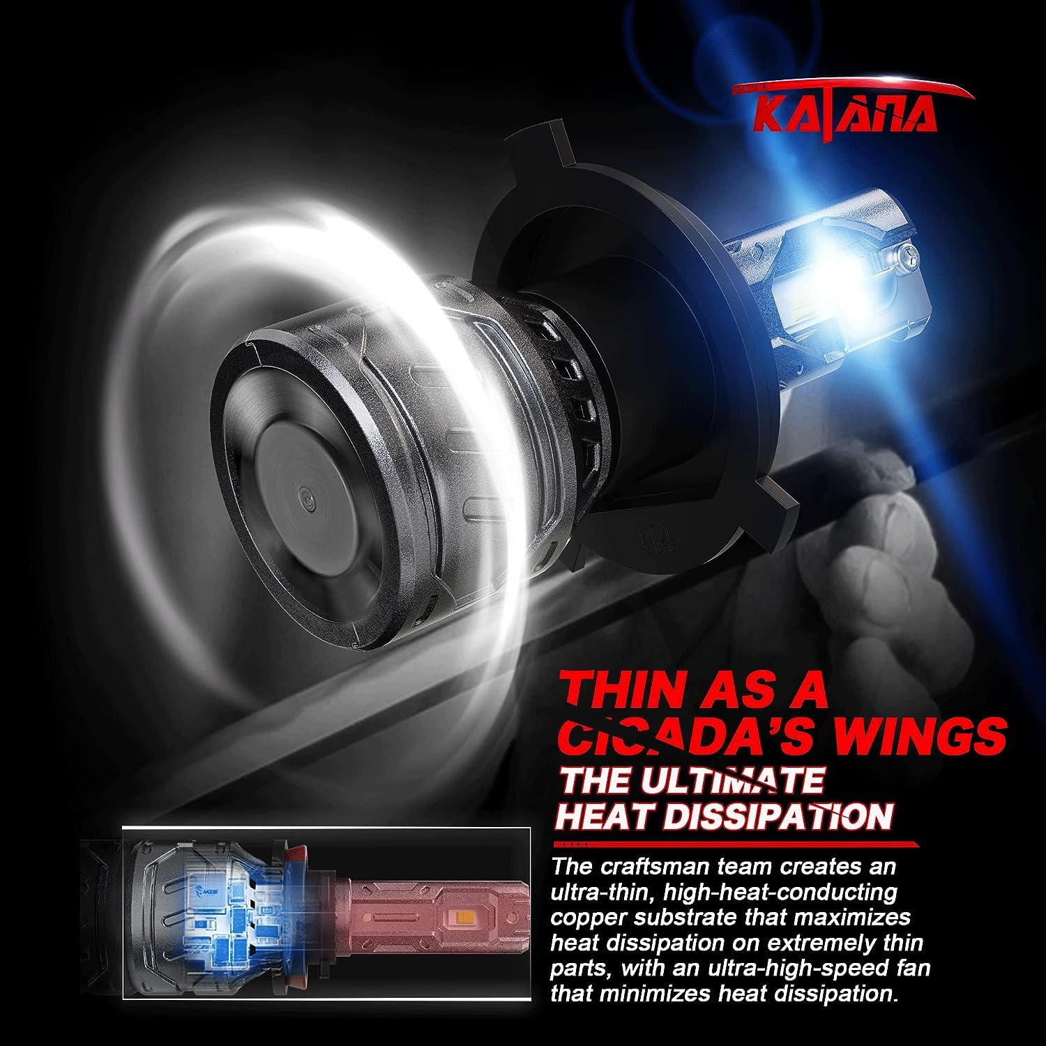 Katana H4 9003 Xenon White Bulbs, 400% Brightness, Aluminum, Mini Size, Pack of 2