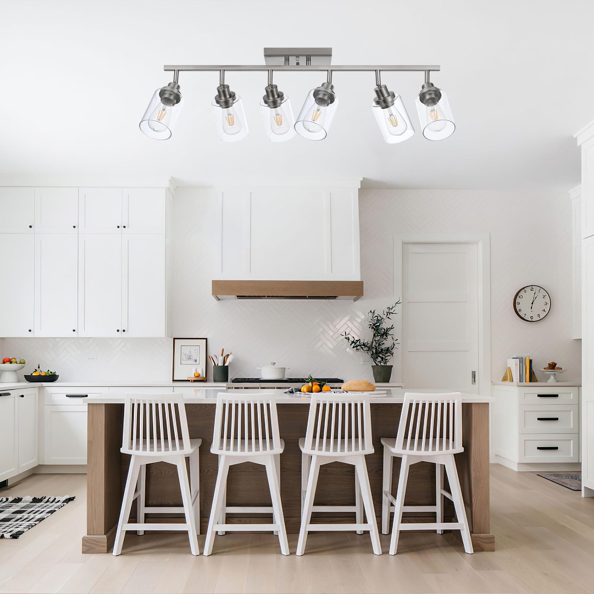 Wanluce 6-Light Track Lighting Kit, Brushed Nickel, Iron, Model 16450SP-6SN, Clear Glass, Rotatable Spotlight for Kitchen and Bathroom