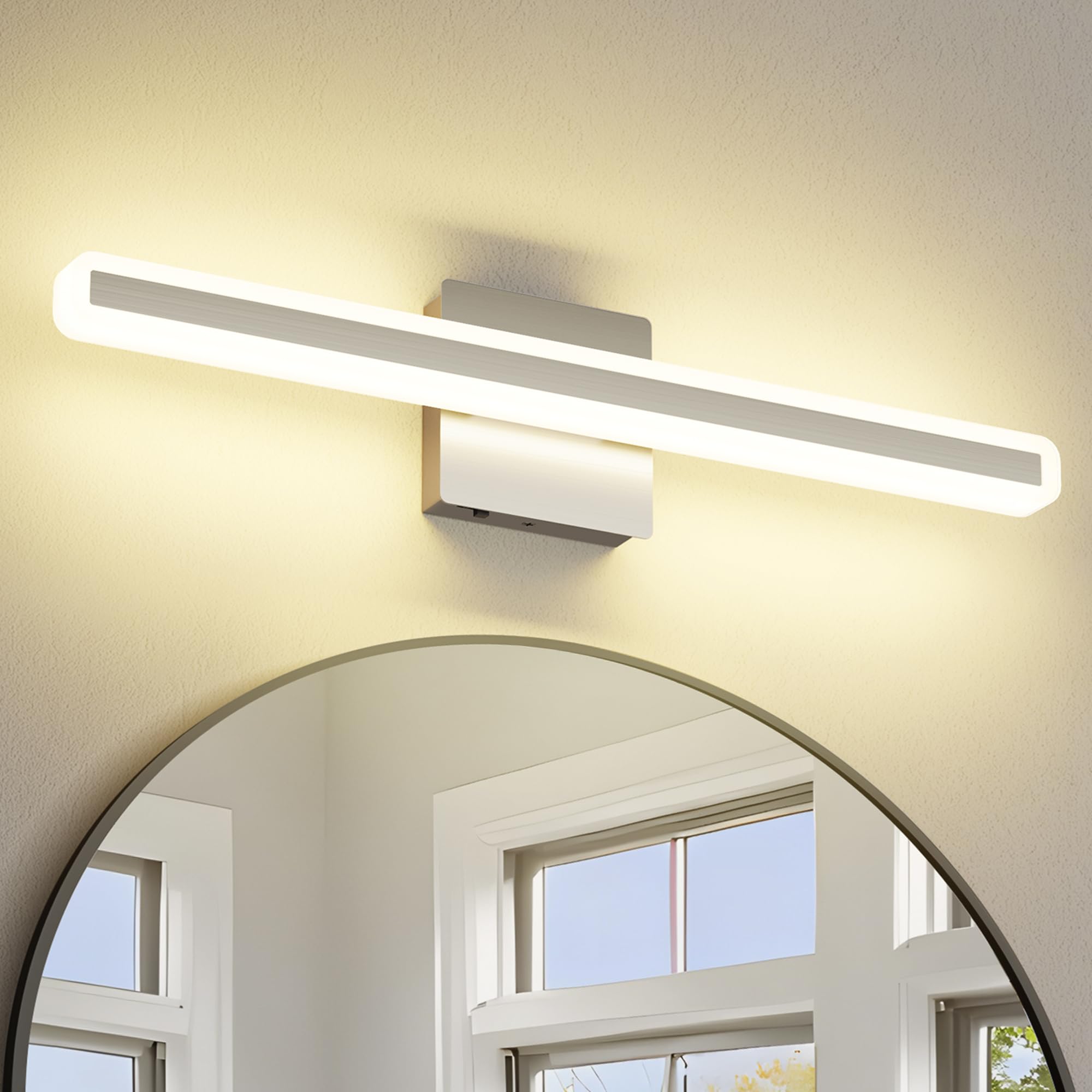 JUSHENG 24'' Brushed Nickel Dimmable Vanity Light Bar, Modern LED Bathroom Fixture, Model 9871, Acrylic