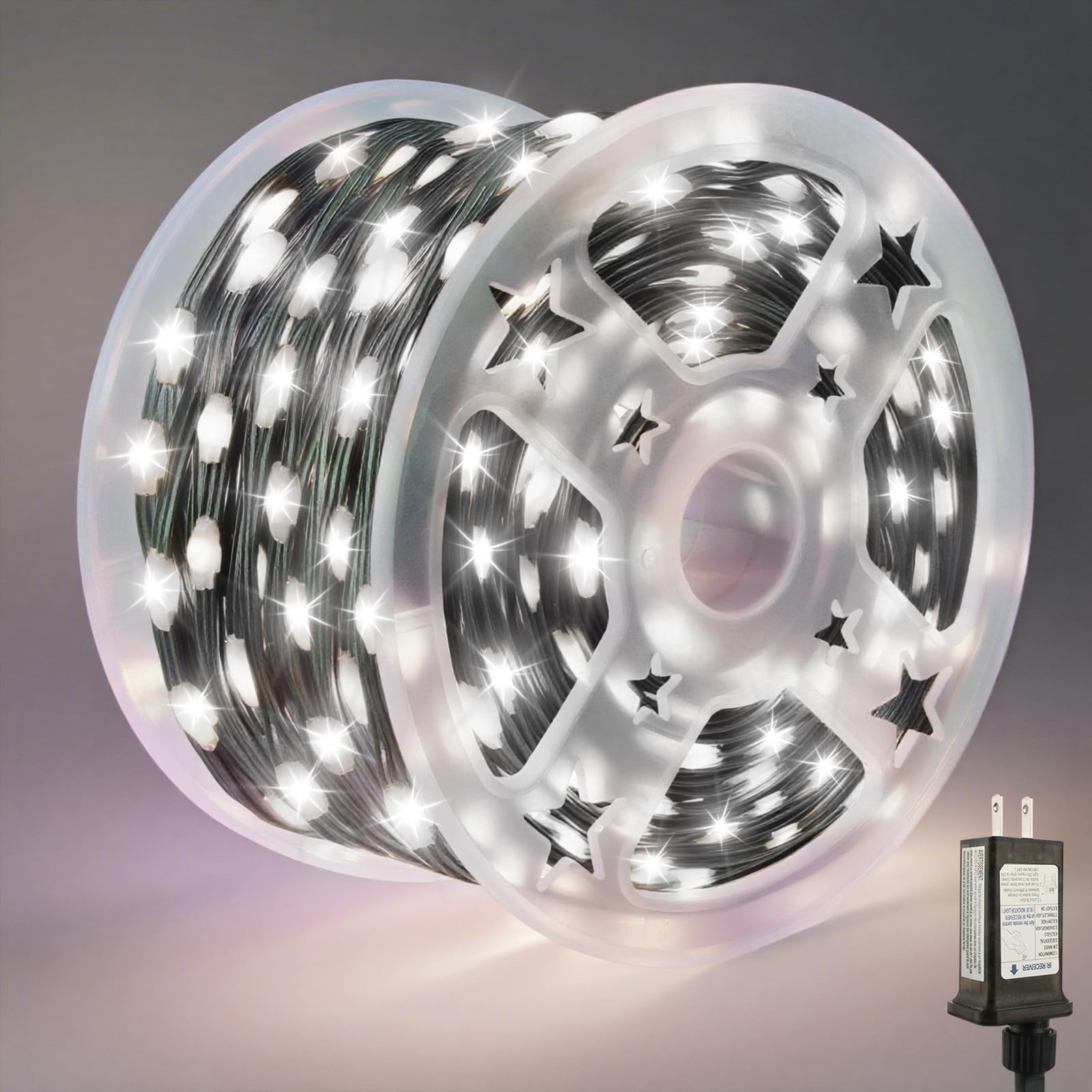 Tcamp Christmas Lights - 164ft 500 LED White String Lights, 8 Modes, Timer, Green Wire, Model QL300AE