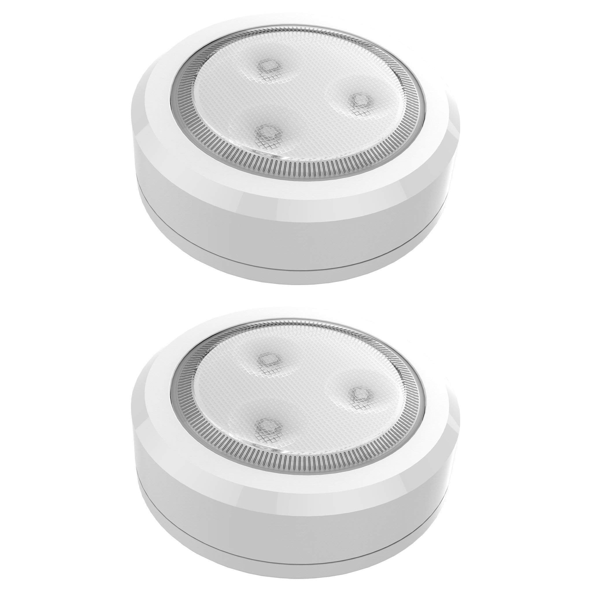 Brilliant Evolution Wireless LED Touch Lights - Round Puck Lights, 2 Pack (45 Lumens), Battery Operated, White, Model BRRC113