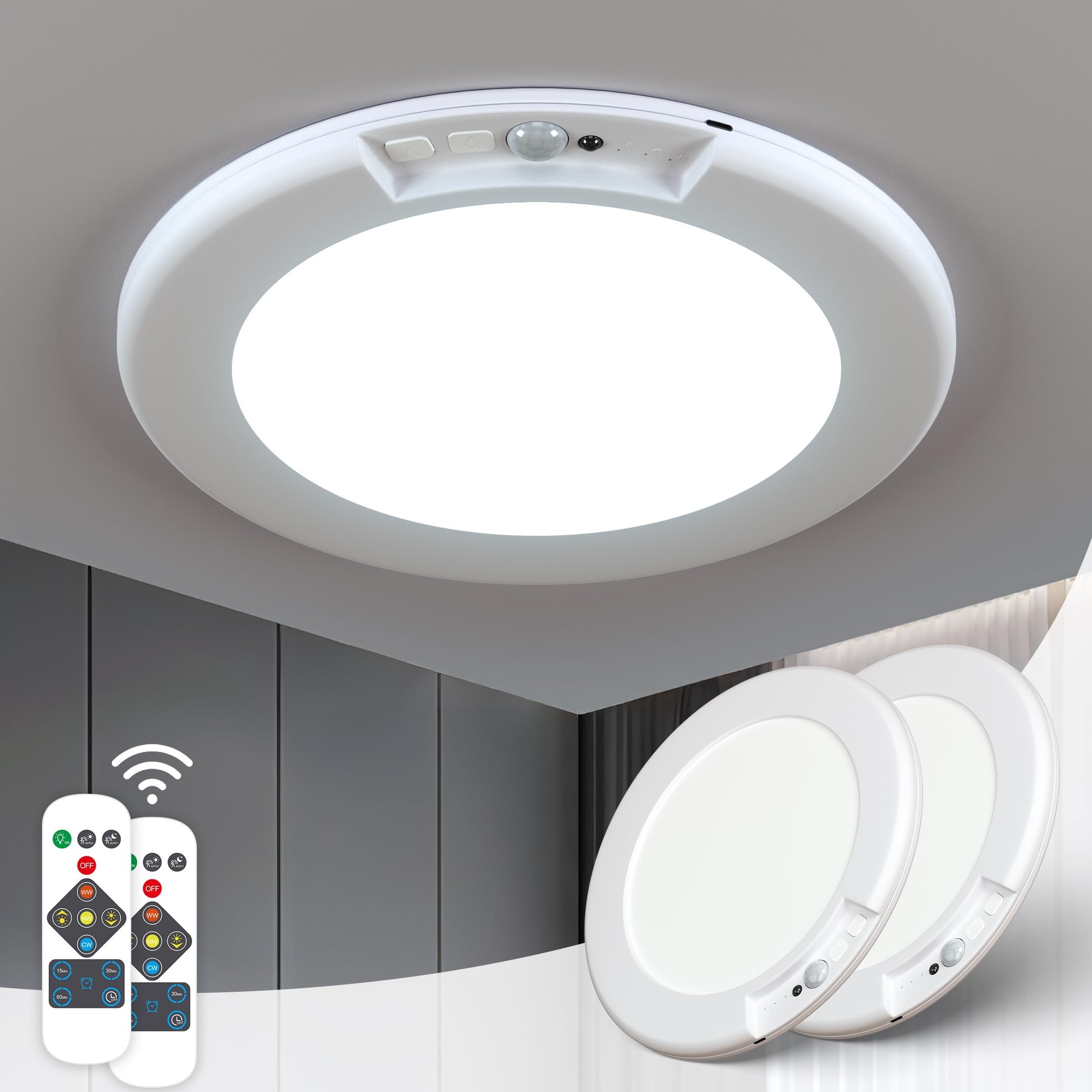 Yurnero 2 Pack Rechargeable Motion Sensor Closet Light with Remote - Ultra-Thin Magnetic Suction Wireless Ceiling Lights Battery