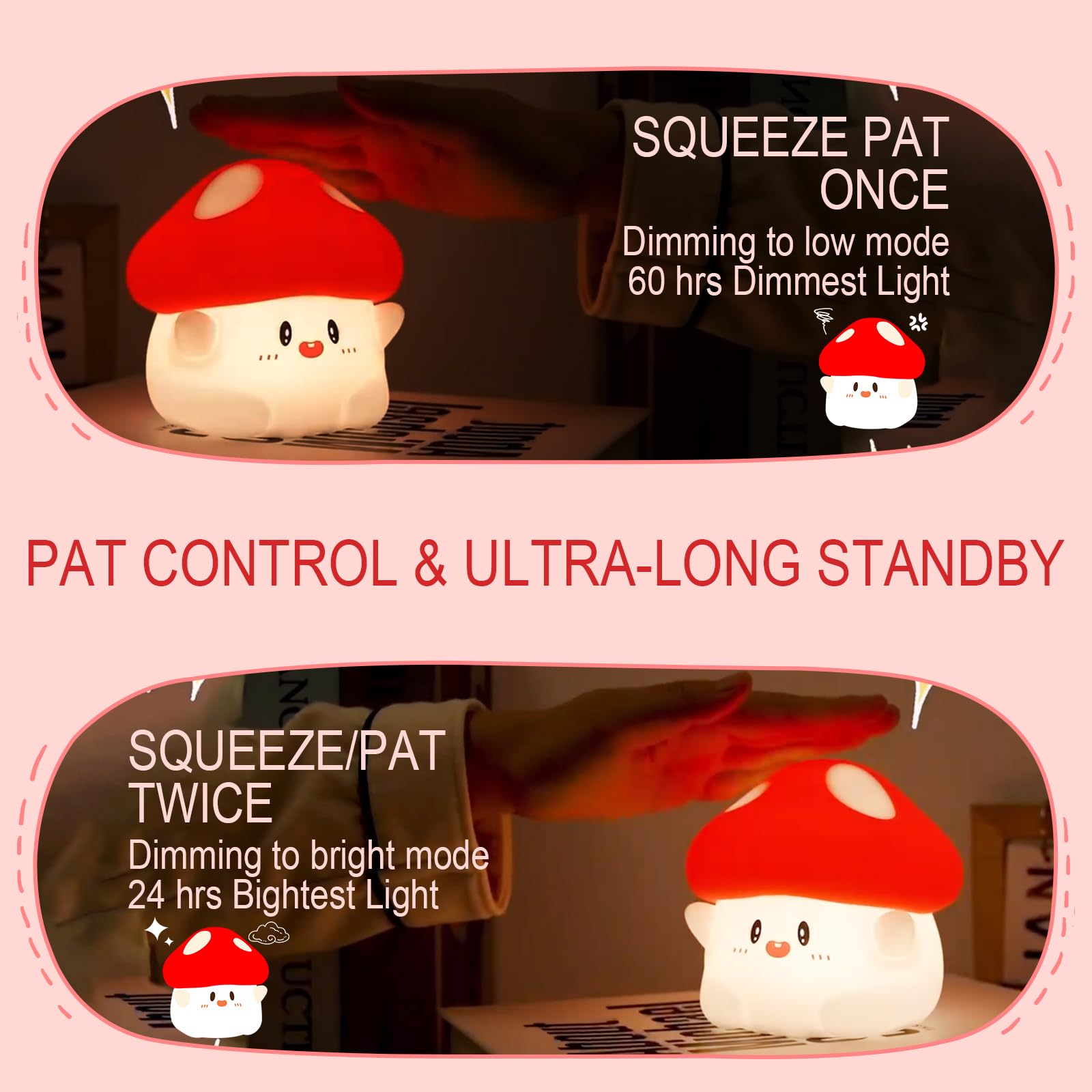 Yr Yrhh-Pet Mushroom Night Light, Cute Hug Mushroom Decor Lamp, Led Squishy Soft Silicone Night Lamp, Dimmable Rechargeable Port