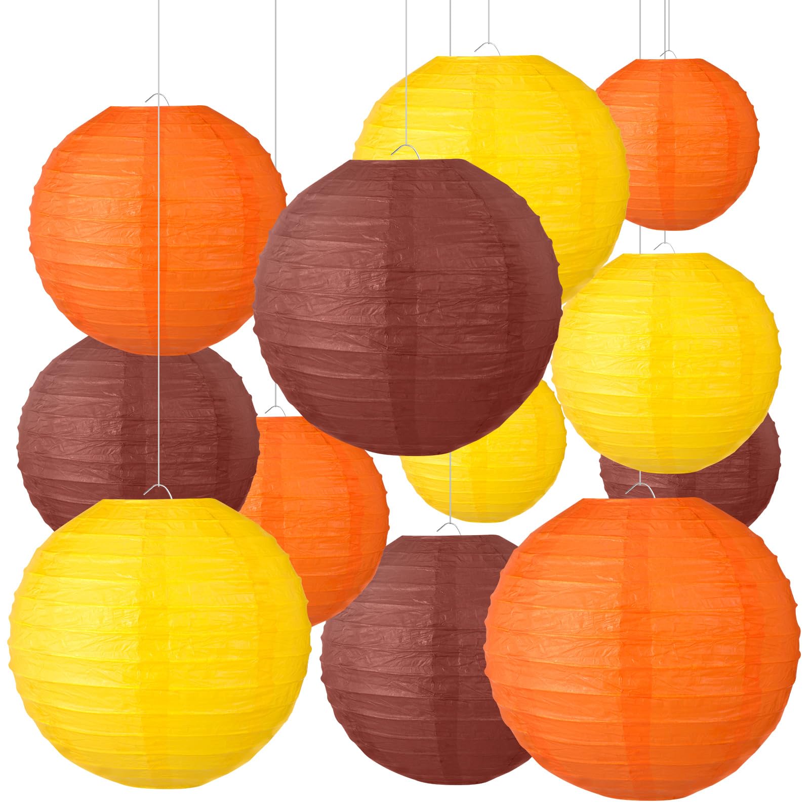 Chuangdi 12 Pcs Thanksgiving Paper Lanterns Decorations Fall Paper Lanterns Thanksgiving Hanging Yellow Orange Brown Party Decoration For Harvest Theme Birthday Indoor Outdoor