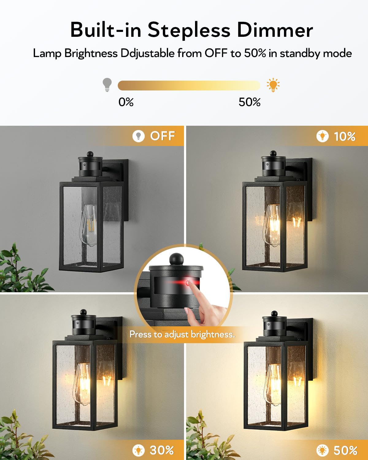 VIANIS Outdoor Wall Lights 2-Pack, Matte Black Aluminum Motion Sensor Porch Sconces, Waterproof V81302BK