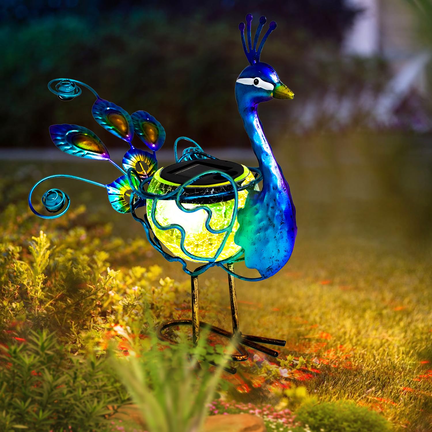 Hongland Solar Peacock Statue Light - Waterproof Metal Led Yard Art For Outdoor Decor