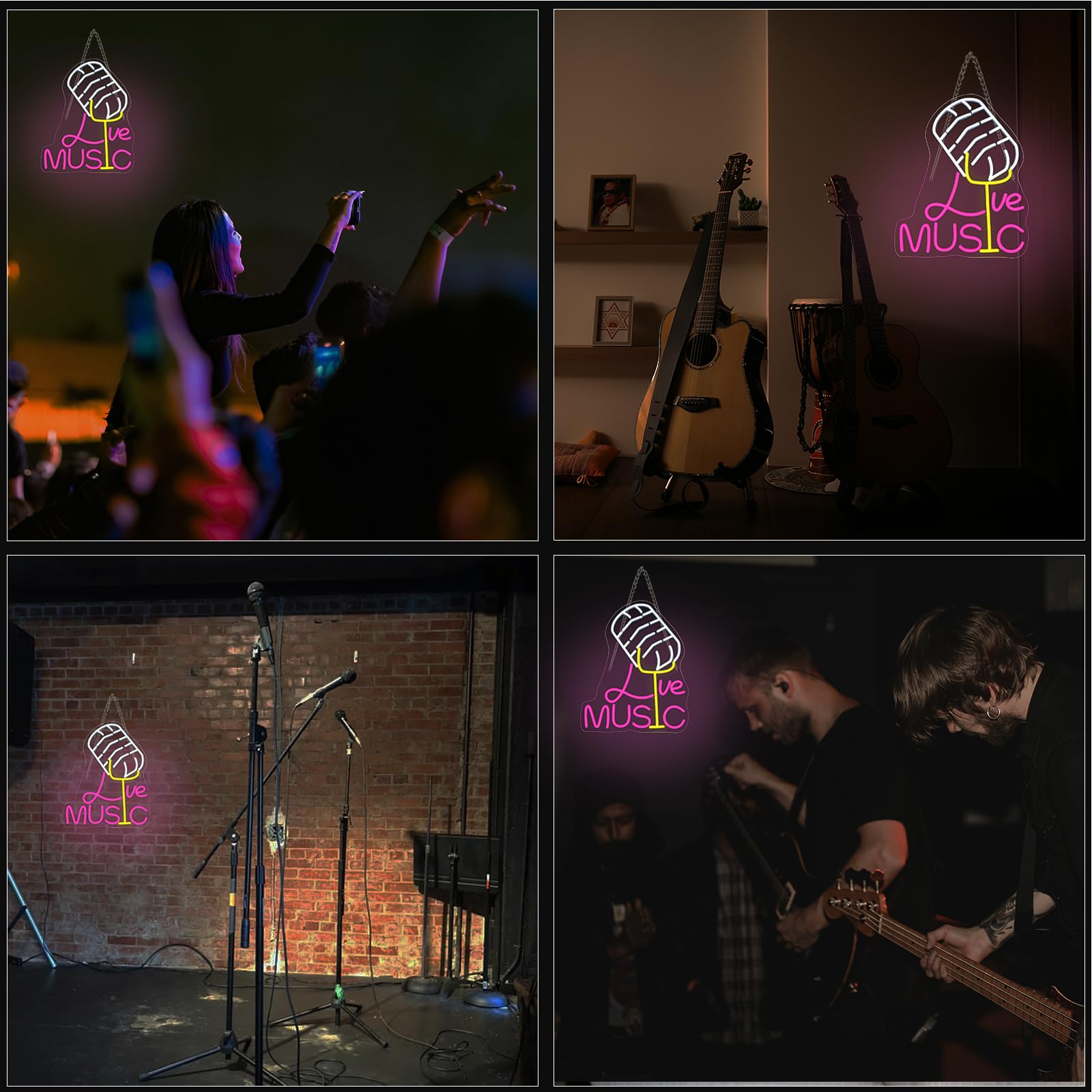 Looklight Neon Sign - On Air Microphone LED Wall Decor, 12.6in x 16.14in, Acrylic, Music Live