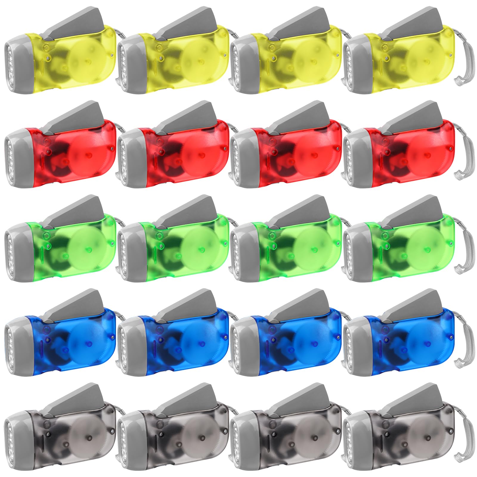 Droutti 20 Pcs Hand Crank Flashlight 3 LED Torch Mini Lamp Translucent Case No-Battery Flashlight Handpress Powerful Emergency L
