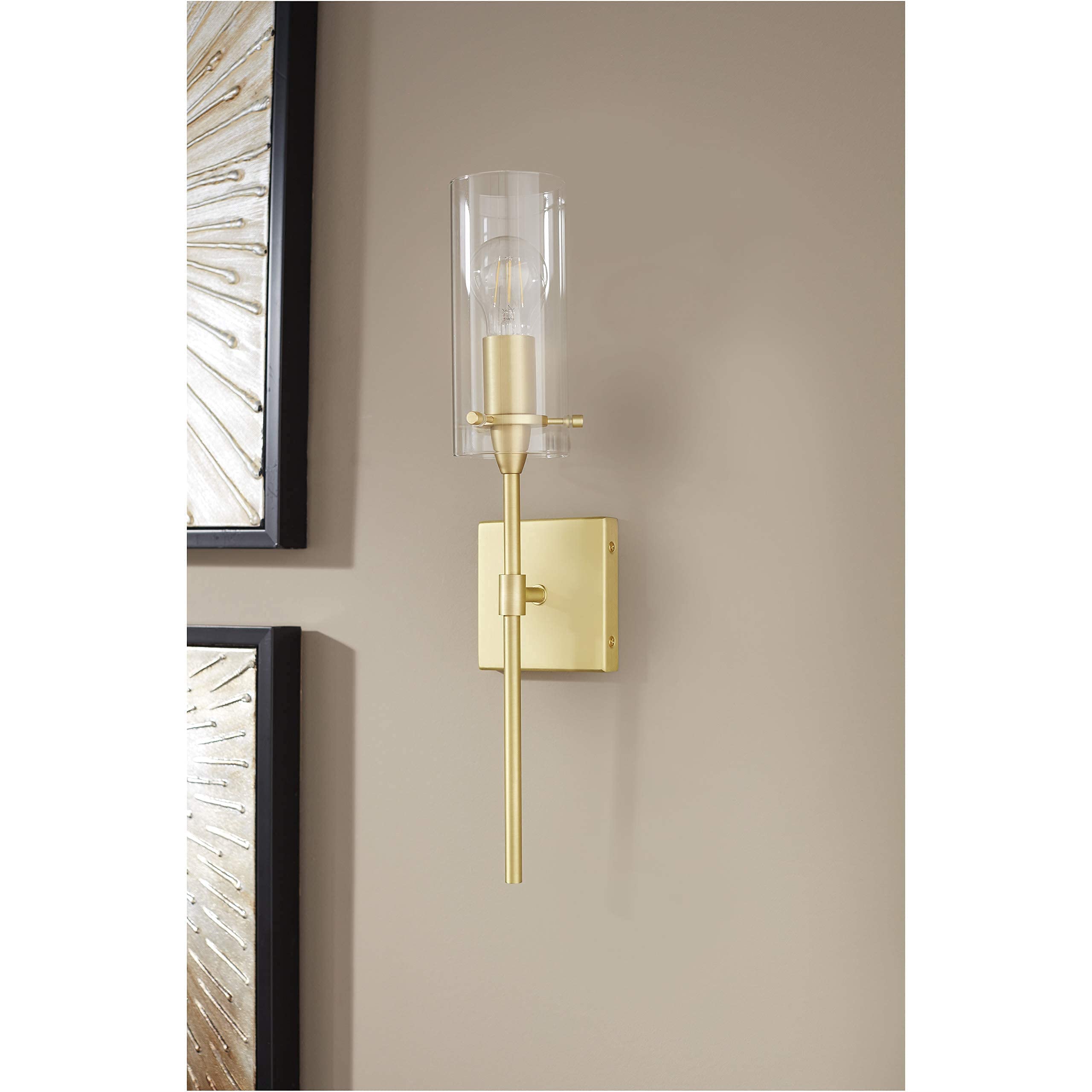 Linea di Liara Gold Wall Sconce Light Fixture, Satin Brass Metal, Indoor Bathroom Lighting, Model LL-WL31-SB, Sconce Size