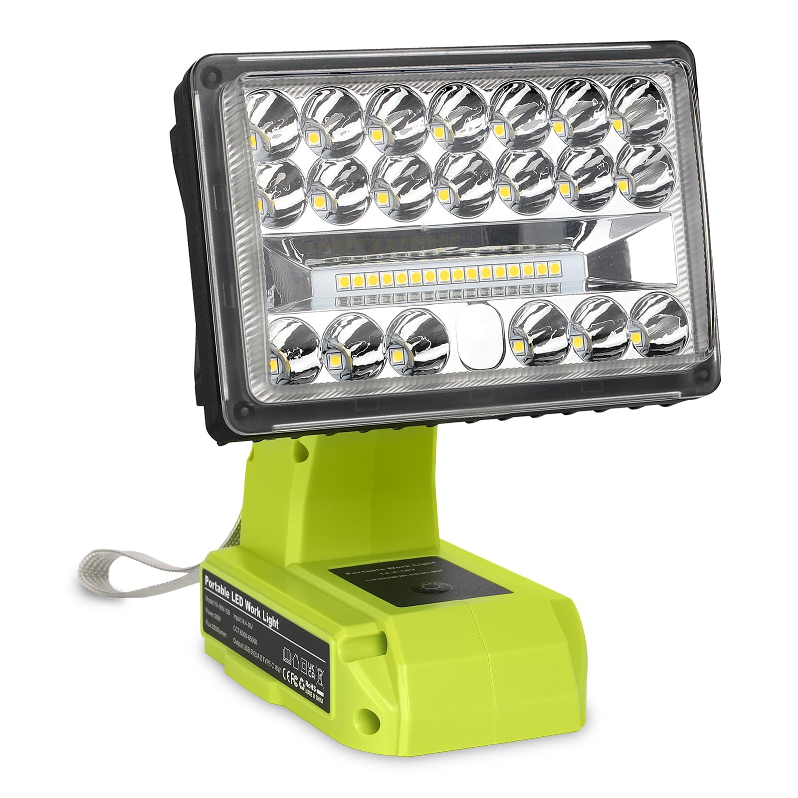 Philophca 18V Light Compatible with Ryobi 18V Battery,18W 2000LM Spotlight with USB Port, Zinc Alloy 110 Degree Pivoting Head, L
