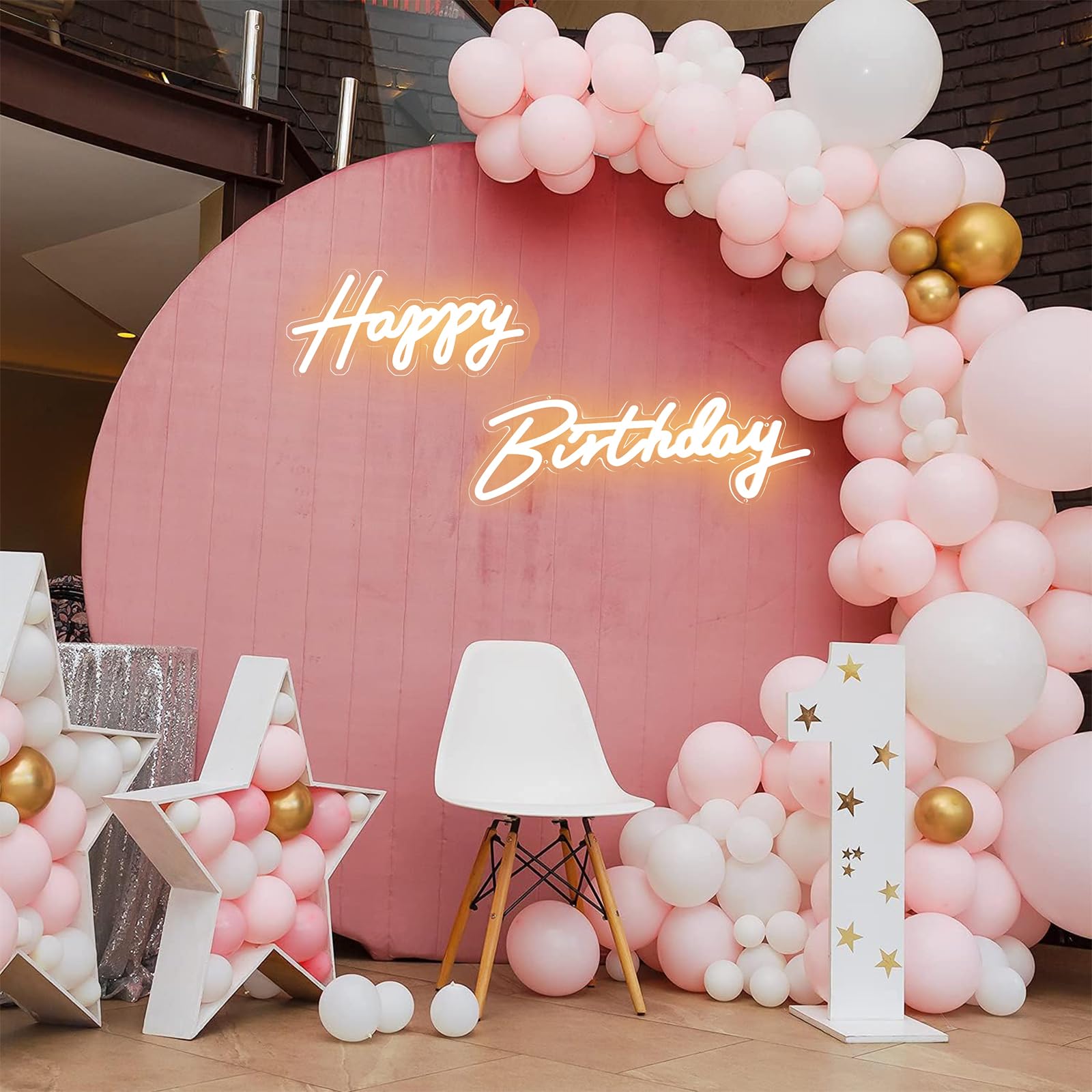 ColorSavvy Happy Birthday Neon Sign, Warm White, 23x8 & 16.5x8 Inch, Acrylic, Model JX-0000, 10 Levels Adjustable Brightness