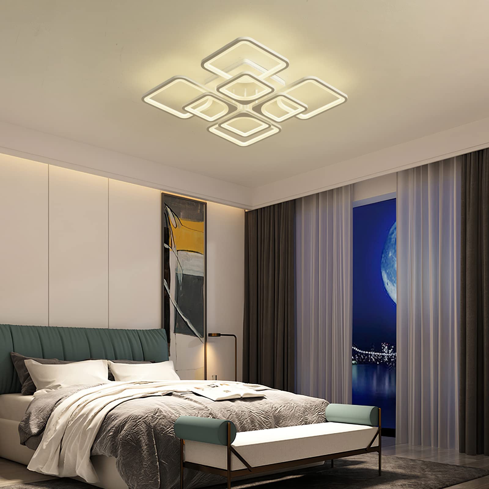 Jaycomey Modern Led Ceiling Light, Dimmable Flush Mount Ceiling Lights Fixture With Remote Control, 23.6'' 8-Square Acrylic Ceil