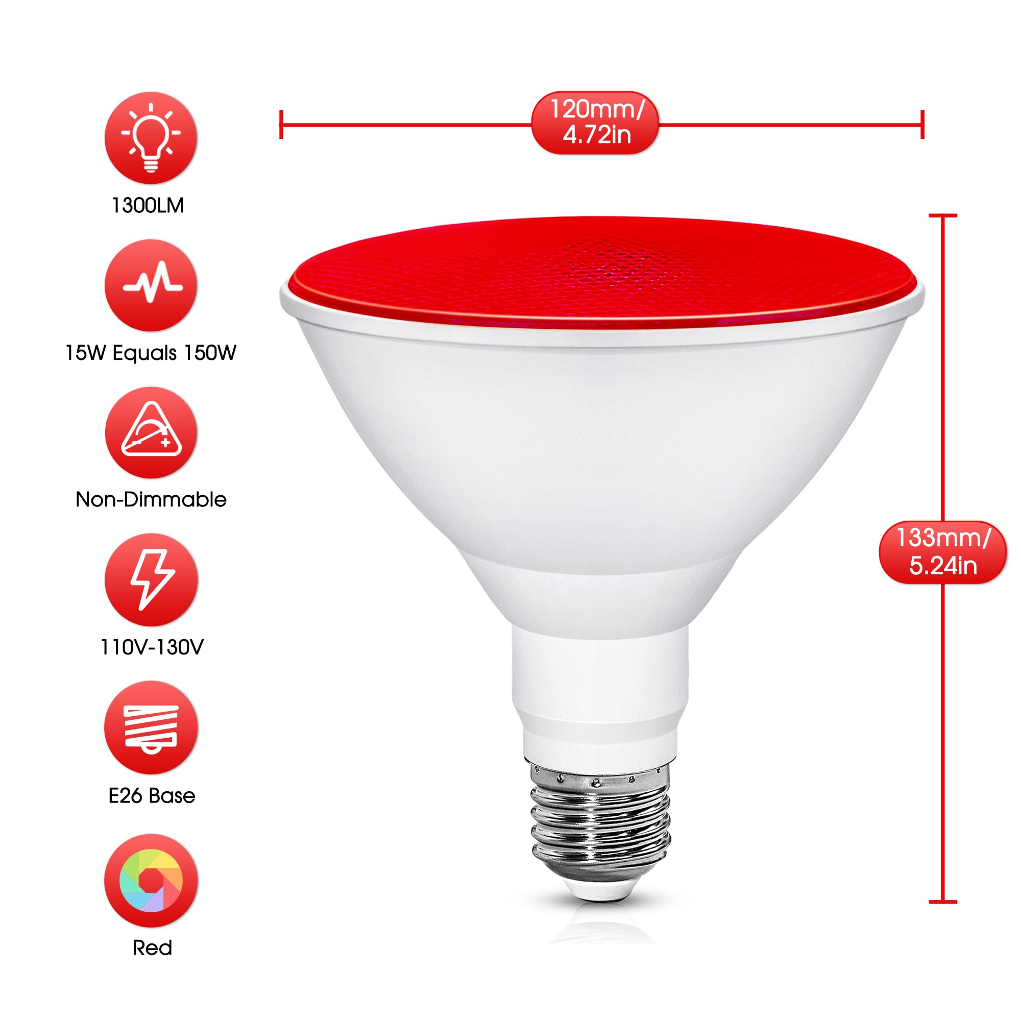 Flaspar 150W Equivalent Red Light Bulbs, Par38 Led Flood Lights Bulb Outdoor, E26 Base Red Led Lights 15W, Not Dimmable Colored