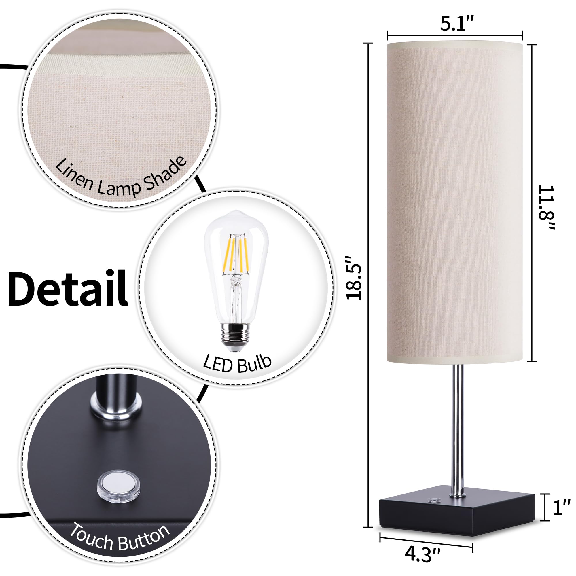 AVV Cordless Table Lamp, 5000mAh Battery, Touch Control, 18 Inch, Beige, Model RD-BTL4W-001