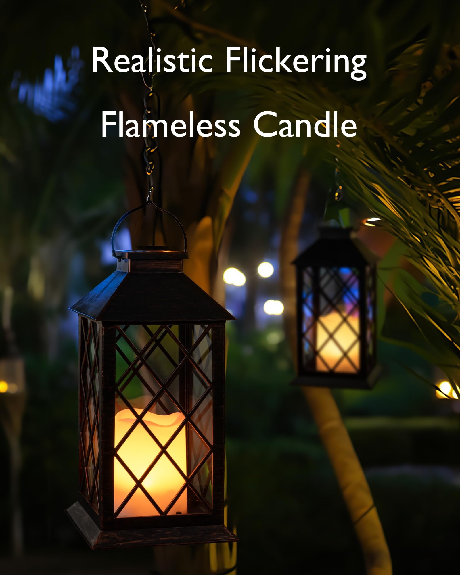 Homemory Solar Lanterns Outdoor Waterproof Hanging With Flickering Flameless Candles, 2 Pack 13'' Garden Outdoor Lantern Decorat