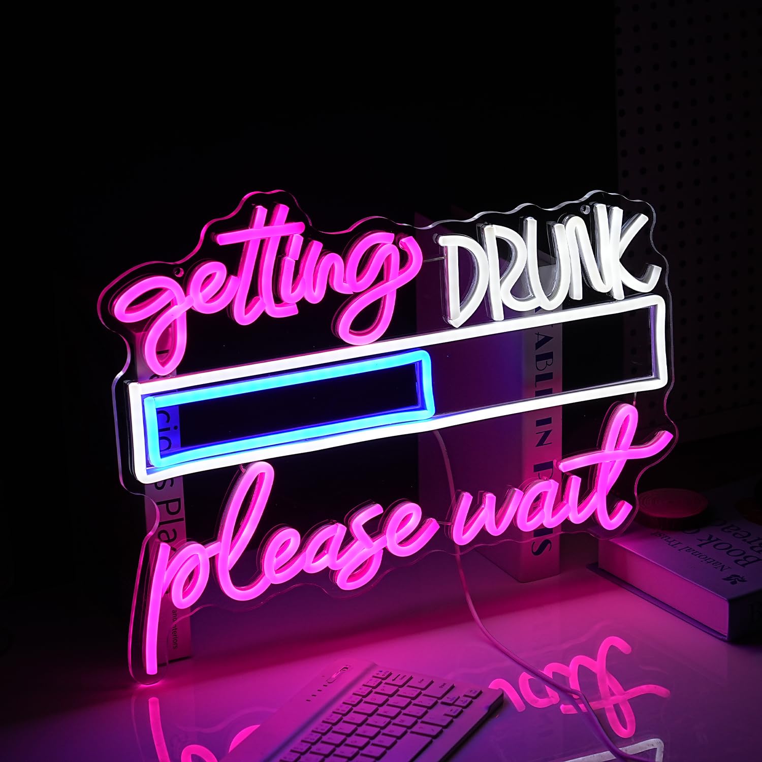 LIUOZHTEA Neon Sign - Dimmable LED Wall Decor, 16.7x12.8in, Acrylic, Pink White Blue, USB Powered for Pub, Home Bar, Restaurant