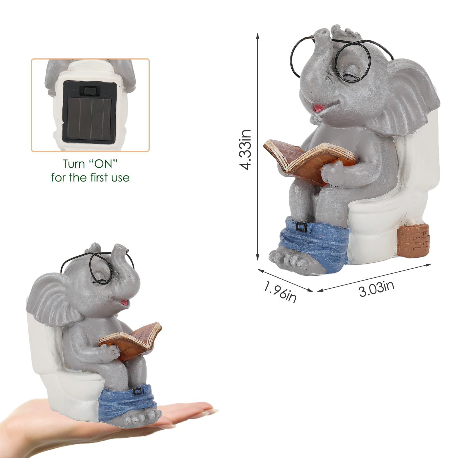 Foxmis Elephant Statue Solar Outdoor Garden Decor, Funny White Elephant Gifts For Women, Mom, Grandma Or Birthdays,Easter Elepha