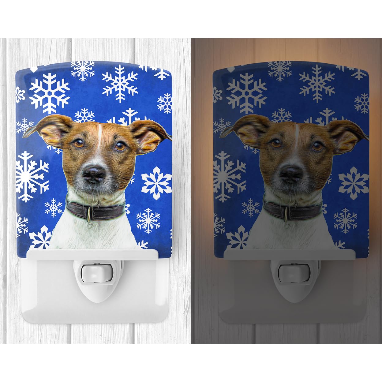 Carolines Treasures Ceramic Night Light, Winter Snowflakes Jack Russell Terrier, 6x4x3in, Multicolor, Model KJ1176CNL