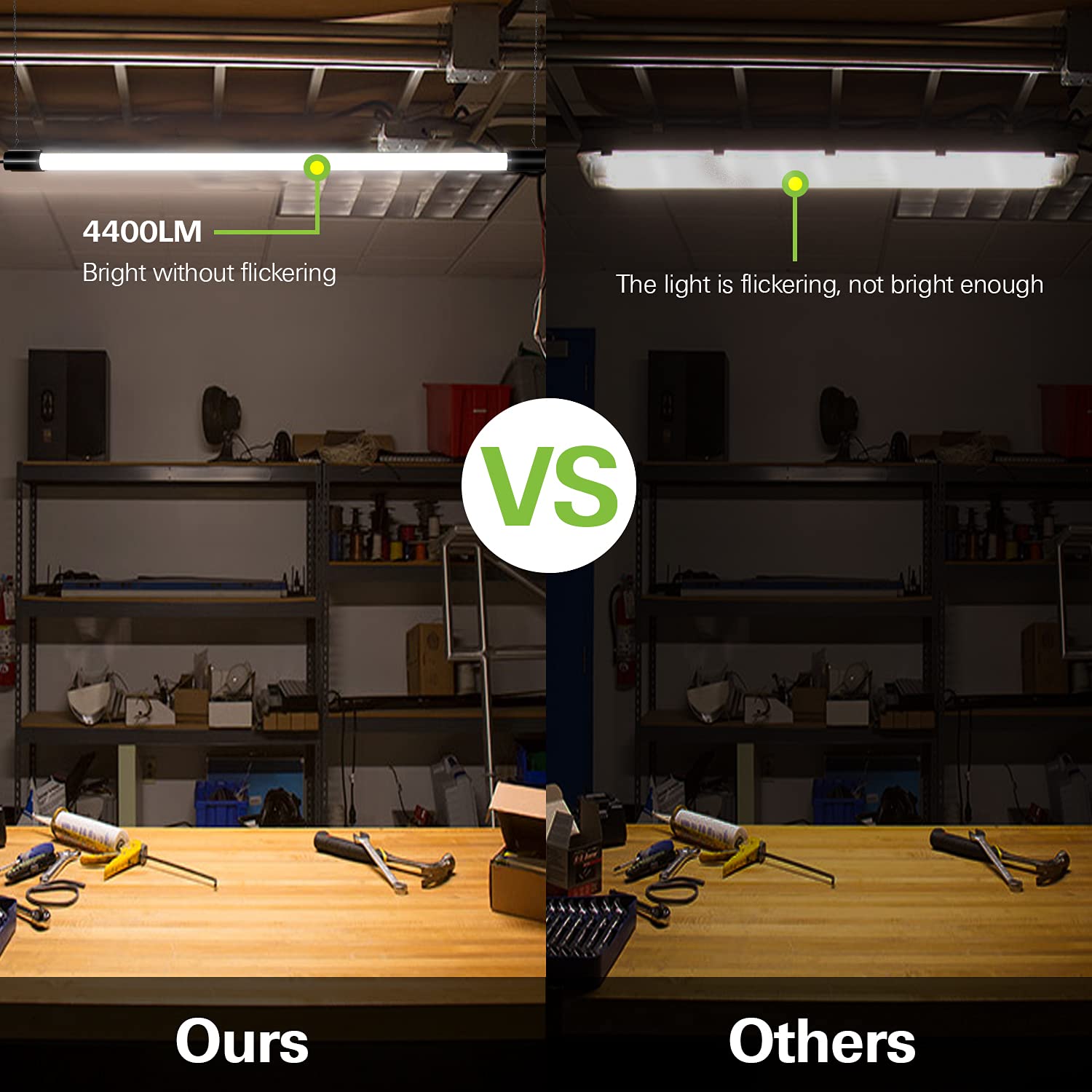 Hykolity 10 Pack 4Ft Linkable Led Utility Light Fixture, 4400Lm, 42W, 5000K Daylight For Workshop, Garage, Hanging Or Surface Mo