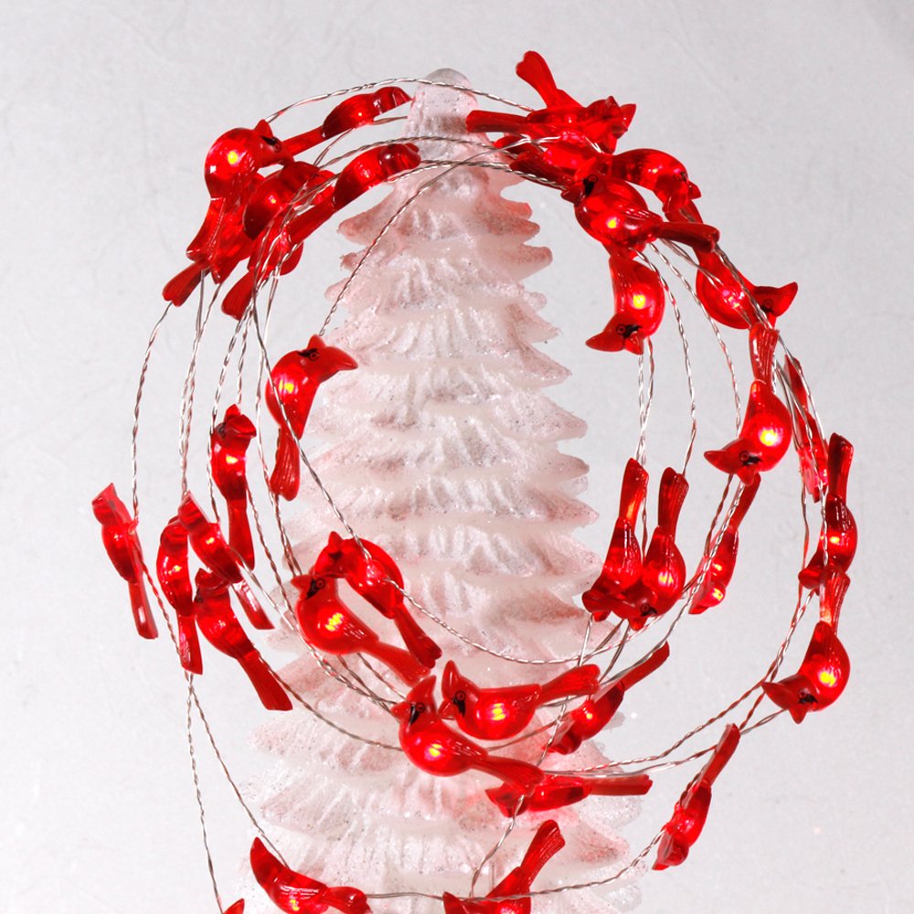 Christmas Tree Cardinal String Lights, Red Snow Bird Decorative Ornaments 10 Ft 40 Leds Battery Operated With Remote Timer For Wedding Birthday Parties Bedroom Home Holiday Decoration