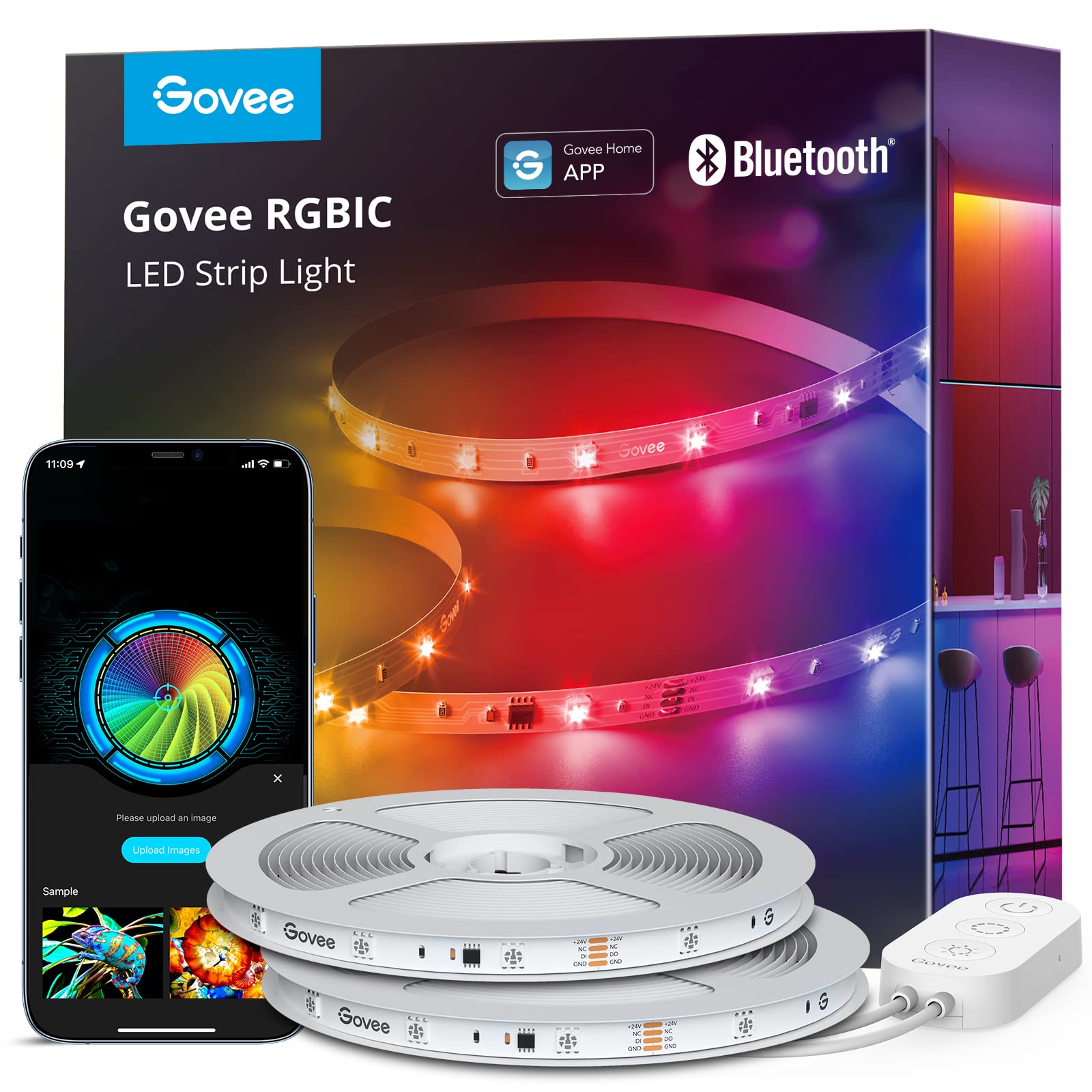 Govee RGBIC LED Strip Lights, 100ft Multicolor, Bluetooth App Control, Music Sync, Model H617F, 2 Rolls of 50ft