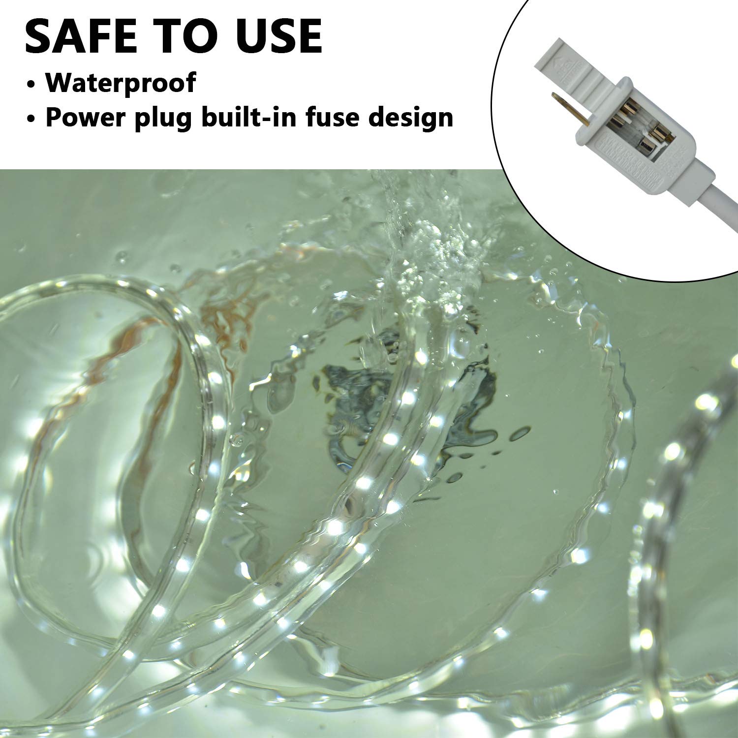 SURNIE 50ft LED Rope Lights, Waterproof Flexible Daylight White, PVC, Model SR11102-15-DW-NA for Outdoor Deck Patio Camping Decor