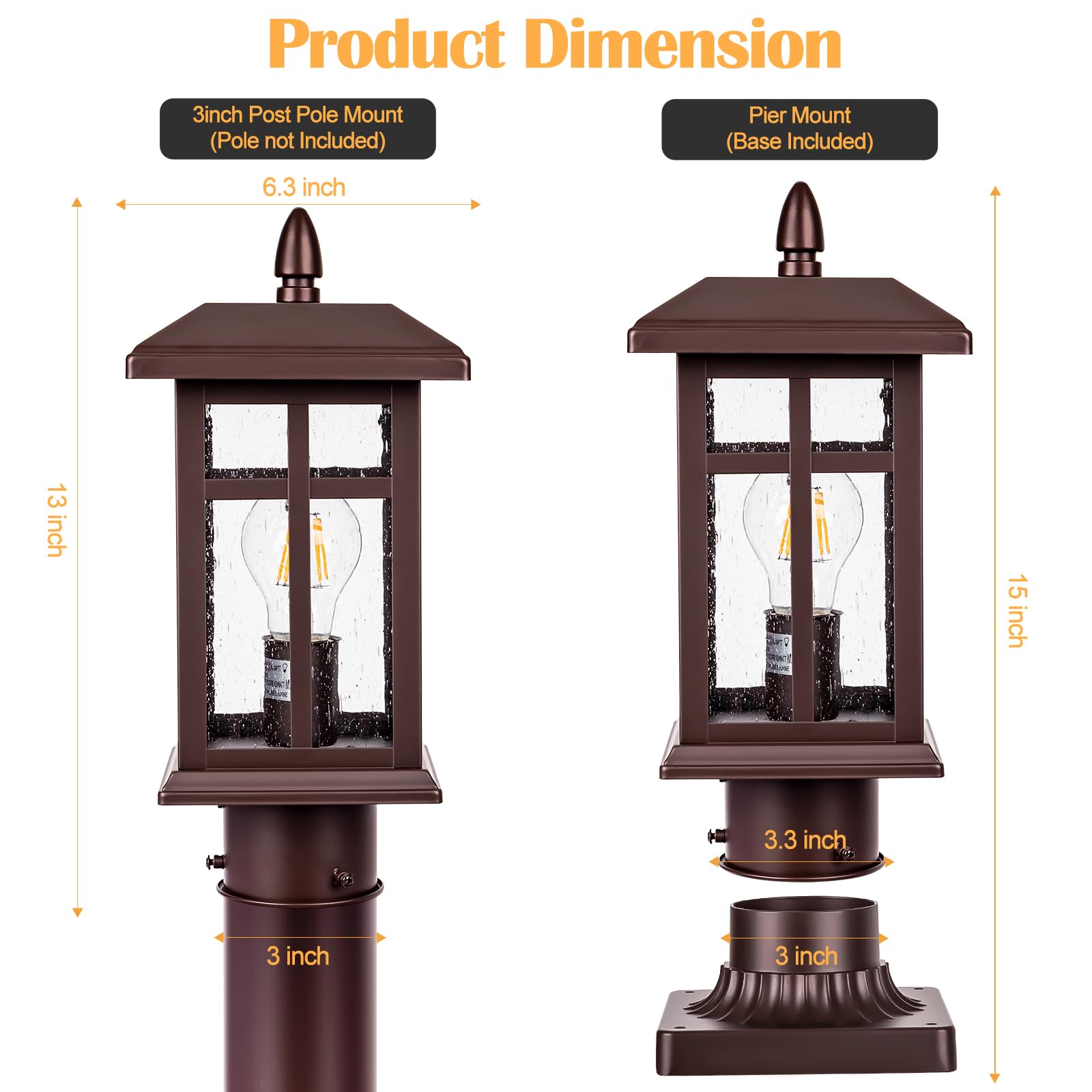 Brilvibera Dusk To Dawn Outdoor Post Lights Hard Wired Bronze, Waterproof Outdoor Post Lamp For Patio, Exterior Post Lamp Light Fixture, For Garden, Pathway