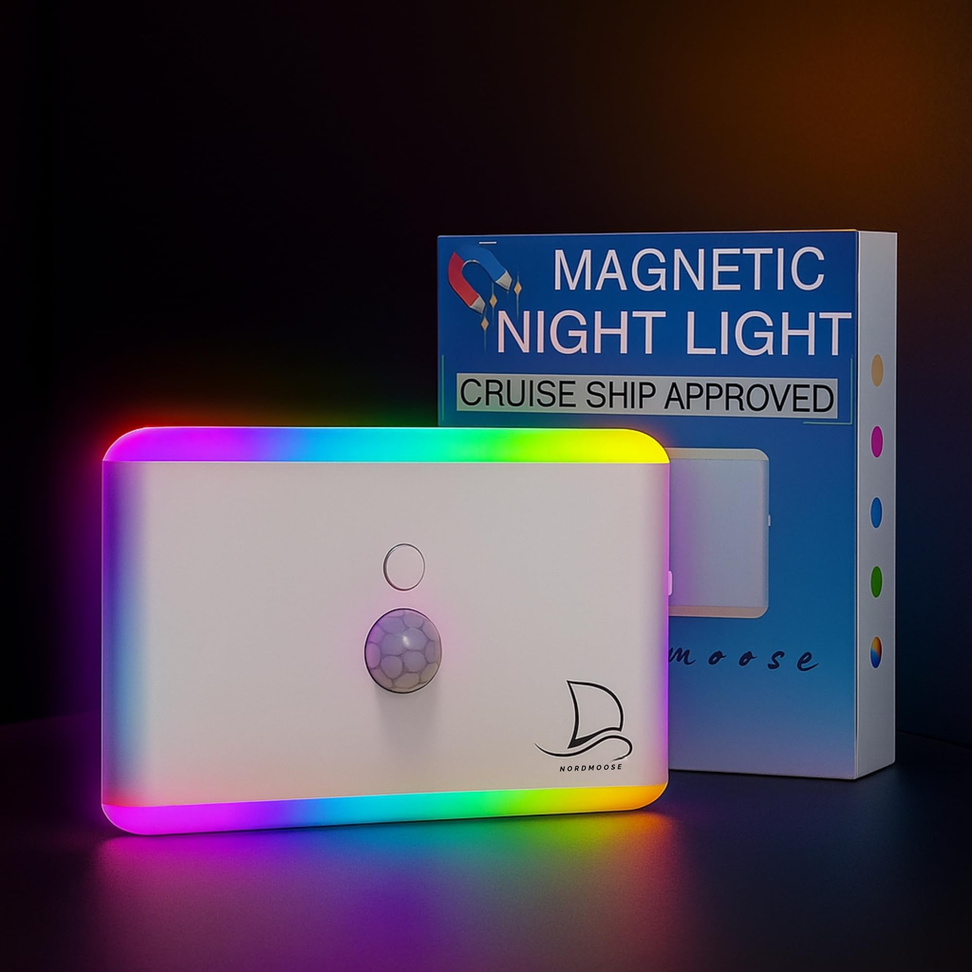 Nordmoose Motion Sensor Magnetic Night Light for Cruise Ship Cabin with Mood-Based Color Selection - Dimmable Brightness, Rechar