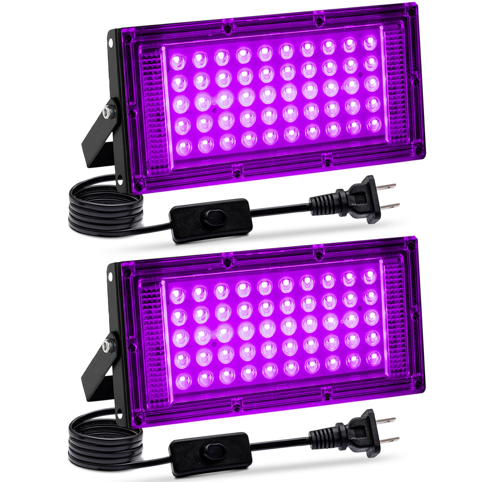 Akpgf 2 Pack 50W Black Light  LED Blacklight with US Plug and Switch  Black Lights for Glow and Neon Parties  Halloween  Body Discomfortting  Birthday Party  Fluorescent Discomfortting and Tapestry