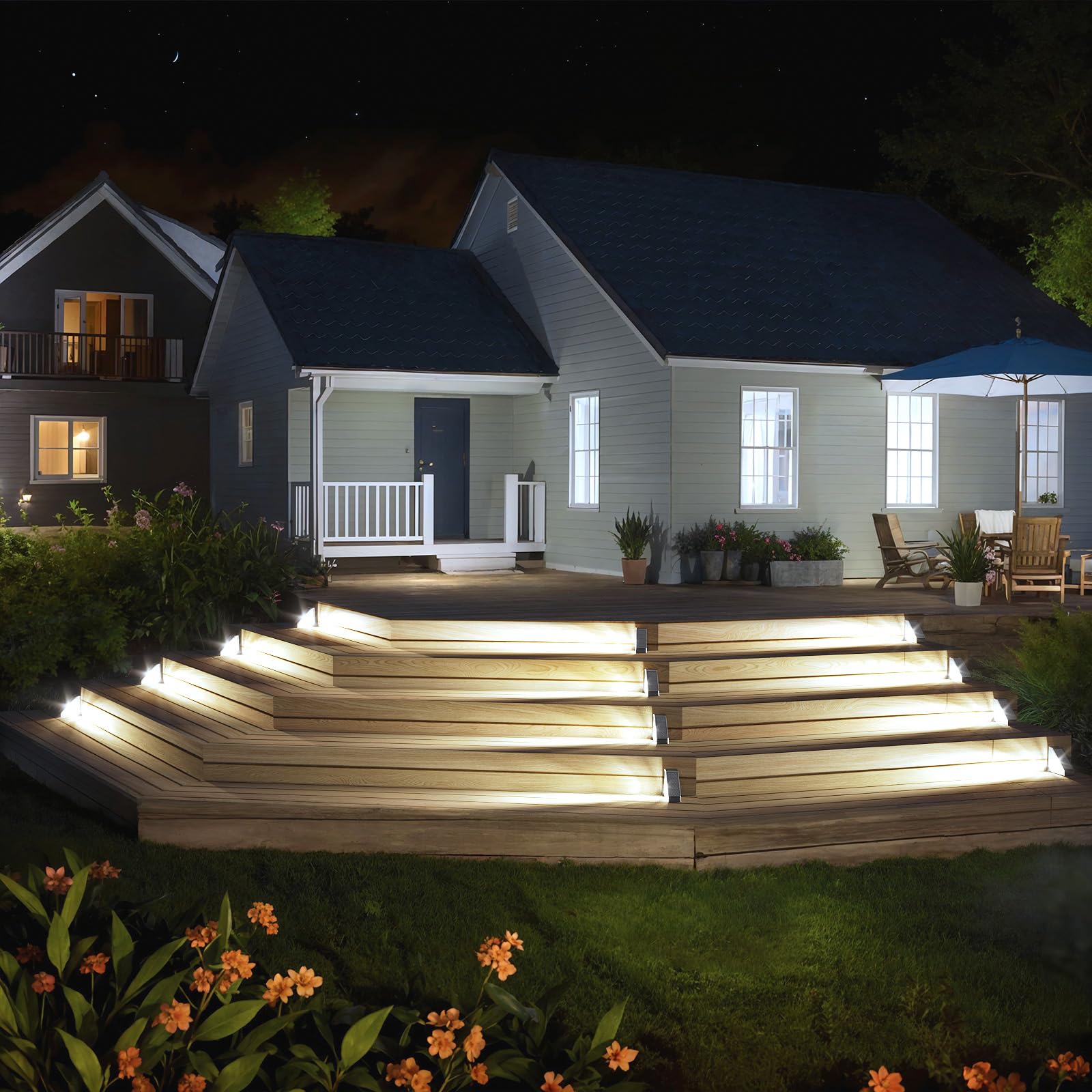 Kinkai 12 Pack Solar Stair Lights  Outdoor Step Light Waterproof Deck Lighting For Outside Garden Front Door Porch Yard Patio Decor (White Light)