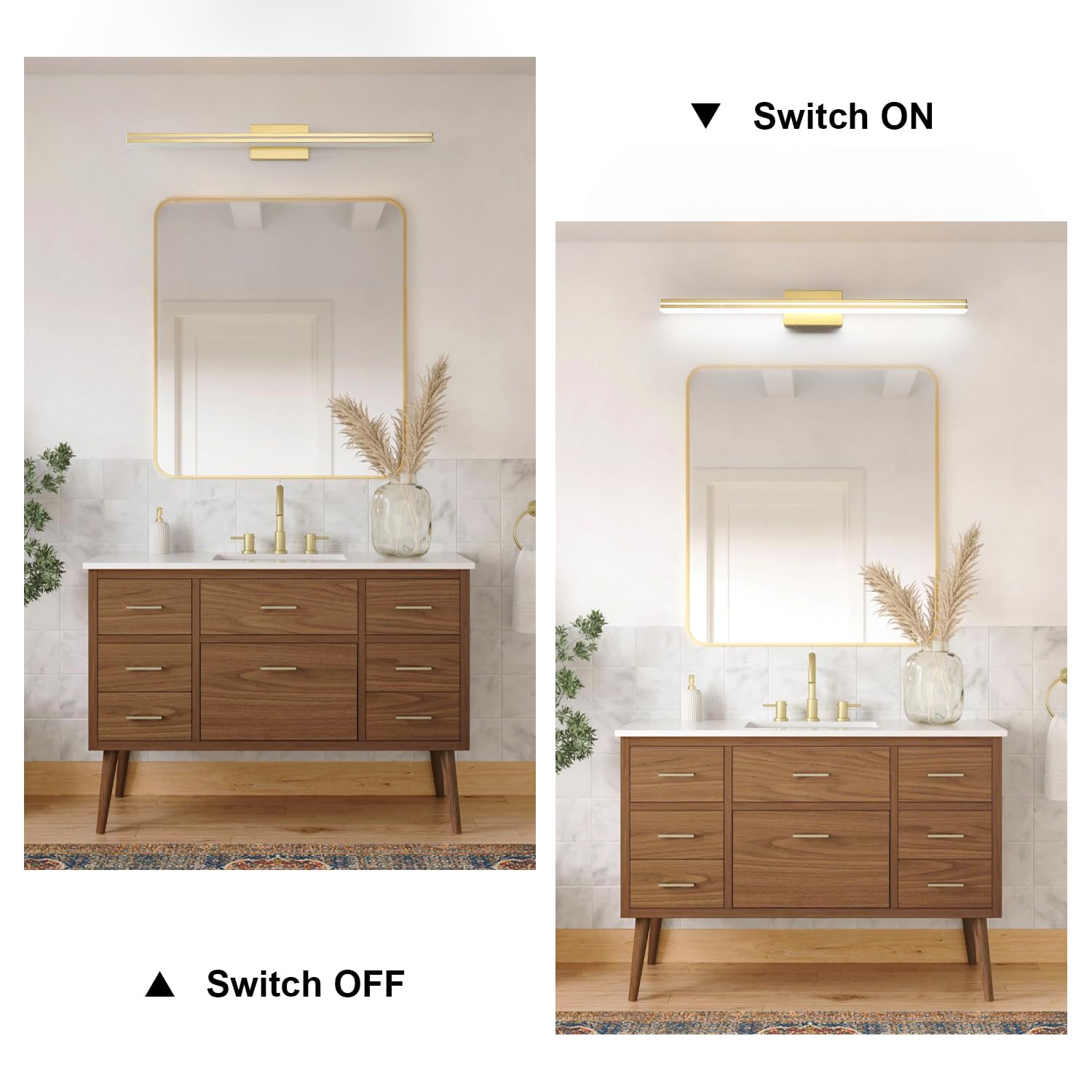 SineRise 40-Inch LED Bathroom Vanity Light Bar, Gold Acrylic Wall Fixture, Cool White 6000K