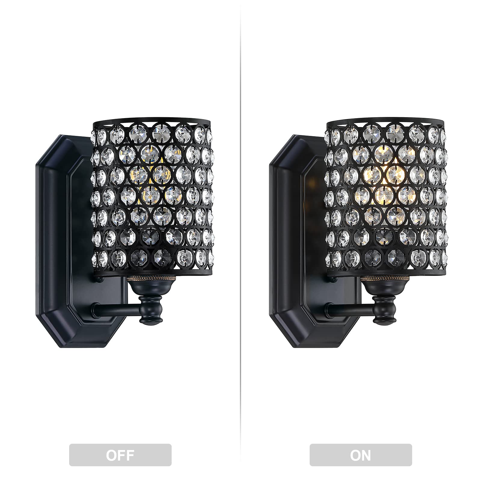 Doraimi Lighting 2 Pack Crystal Wall Sconce, 1 Light, Black Finish, Polyhedral Crystal Shade, Model 4009