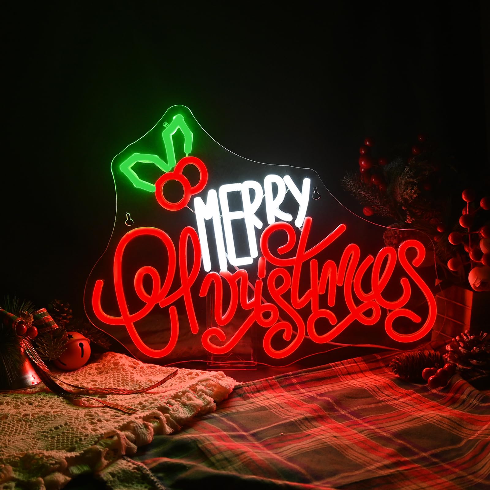Wanxing LED Neon Sign - Merry Christmas Light with USB Power, Acrylic Decor for Holiday Party, Window Display