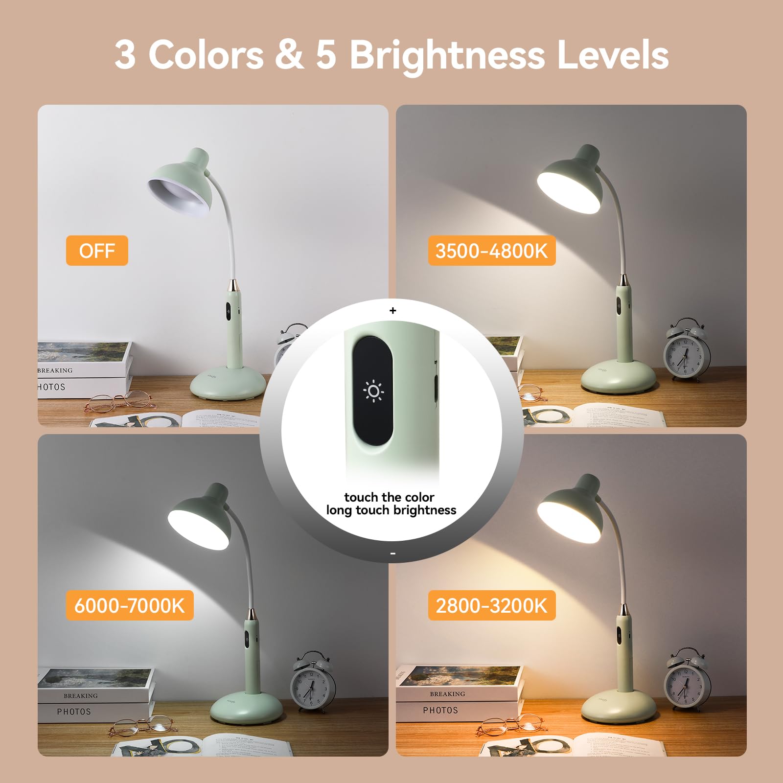 Vavofo Wireless Touch Control Desk Lamp 6781-2700-7000K Color Temperature, 700Lm, Eye-Caring Led Desk Light With Usb-C Charging,
