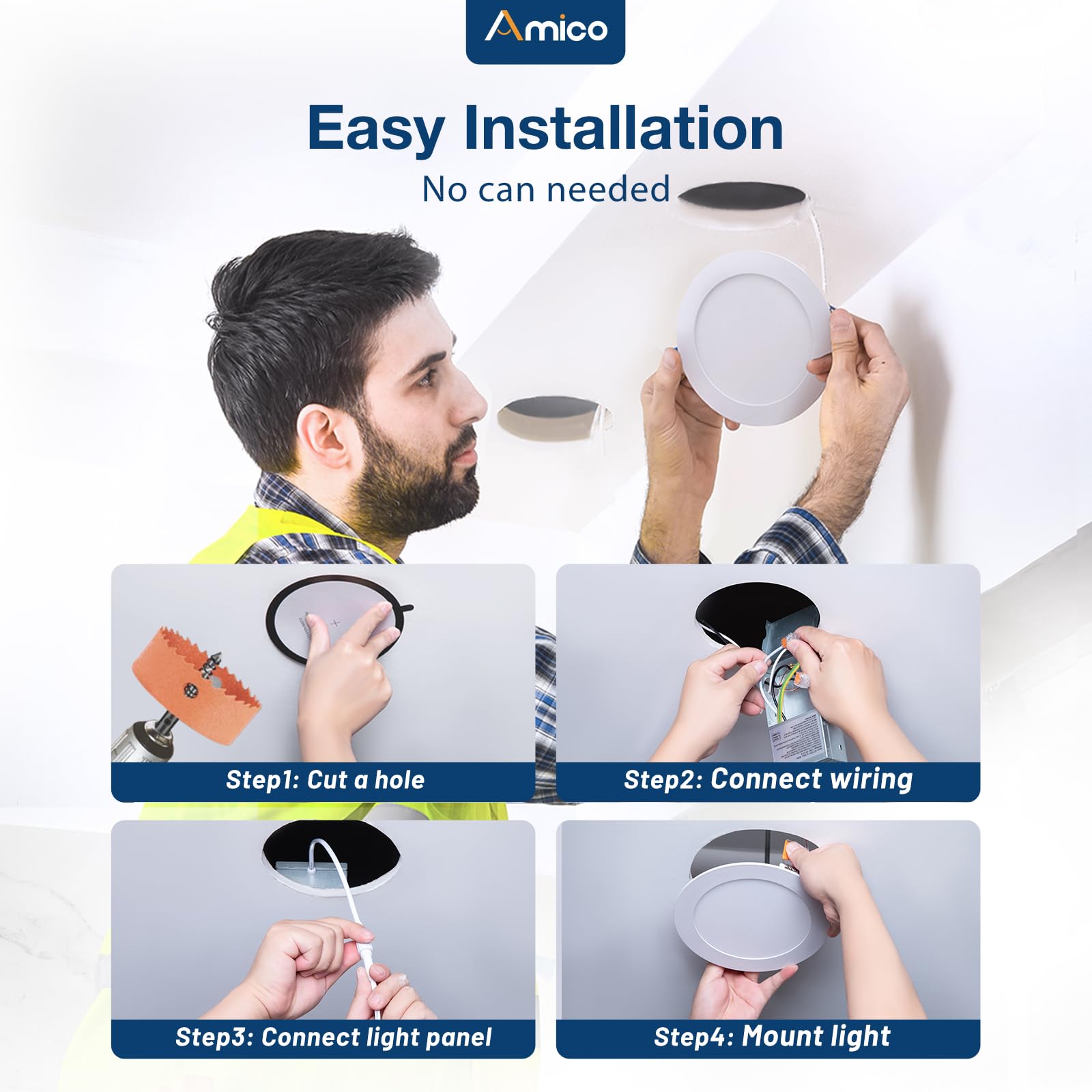 Amico 20 Pack 6 Inch 5Cct Ultra-Thin Led Recessed Ceiling Light With Junction Box, 2700K/3000K/4000K/5000K/6000K Selectable, Dim