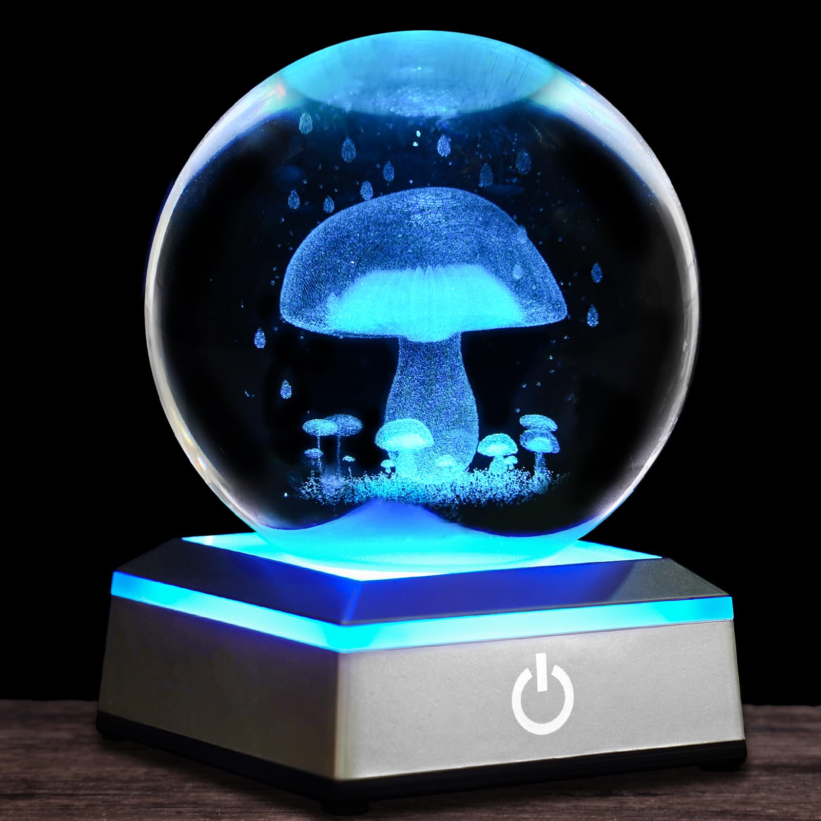 3D Mushroom Crystal Ball Night Light 3.15 inch Glass Ball Table Lamp with Color Changing Touch Base Mushroom Decor Ideal Gifts f