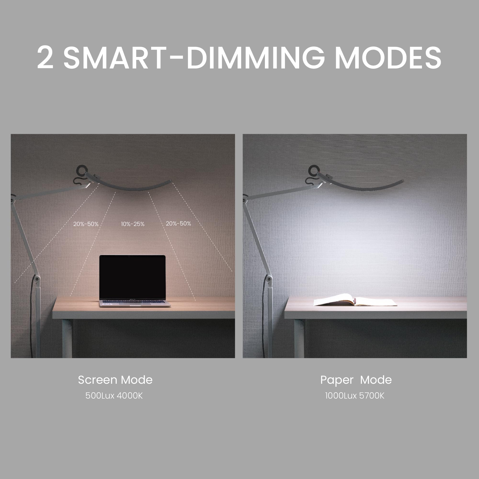 BenQ e-Reading Floor Lamp - Dimmable with 13 Color Modes, Adjustable Arm, Matte Silver - Ideal for Living Room, Bedroom, Home Office