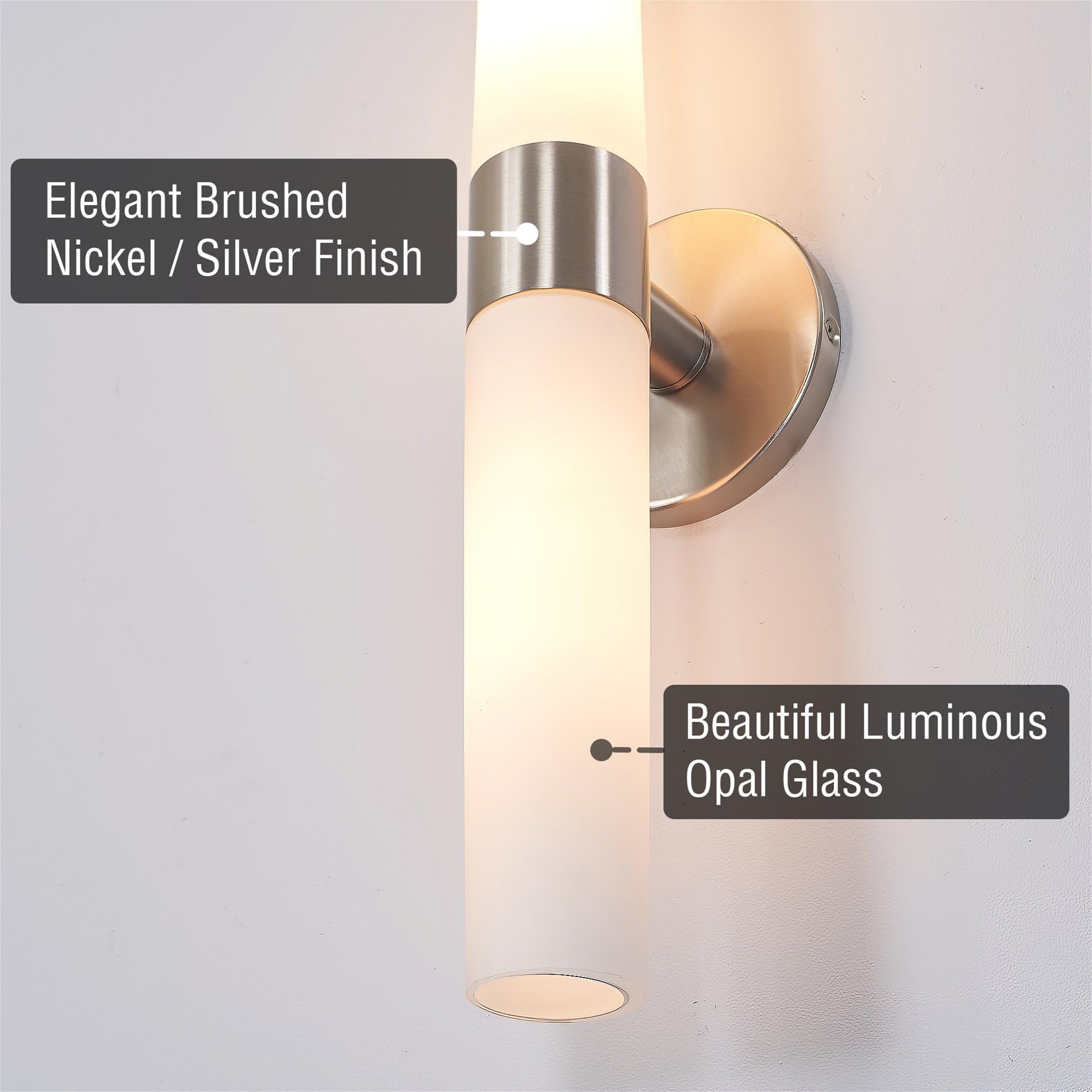 Kira Home Duo 21in Modern Wall Sconce, Frosted Opal Glass, Brushed Nickel Finish, Model RV-W131-1747-BN