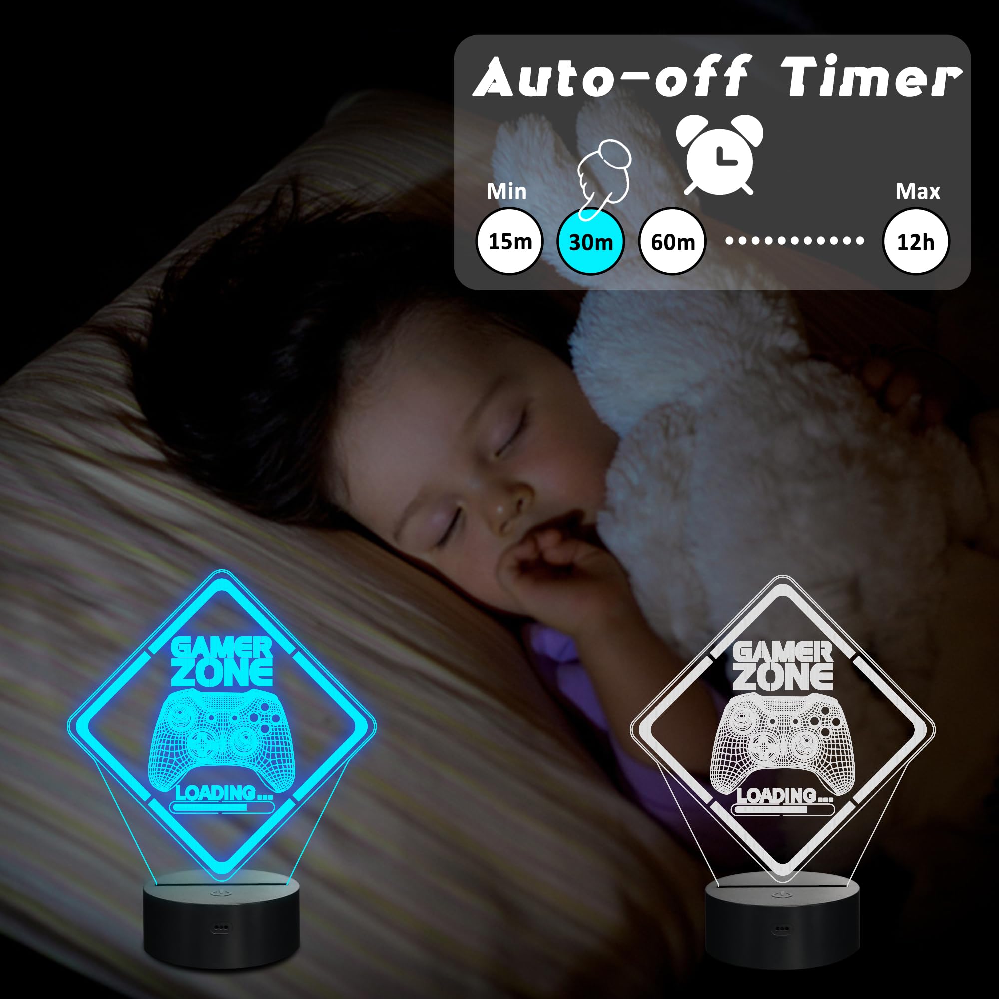 Coolgift Mart Gamer Zone Night Light With Gamepad Graphic, 3D Illusion Led Lamp, 16-Color Touch & Remote Control - Ideal Gift Fo
