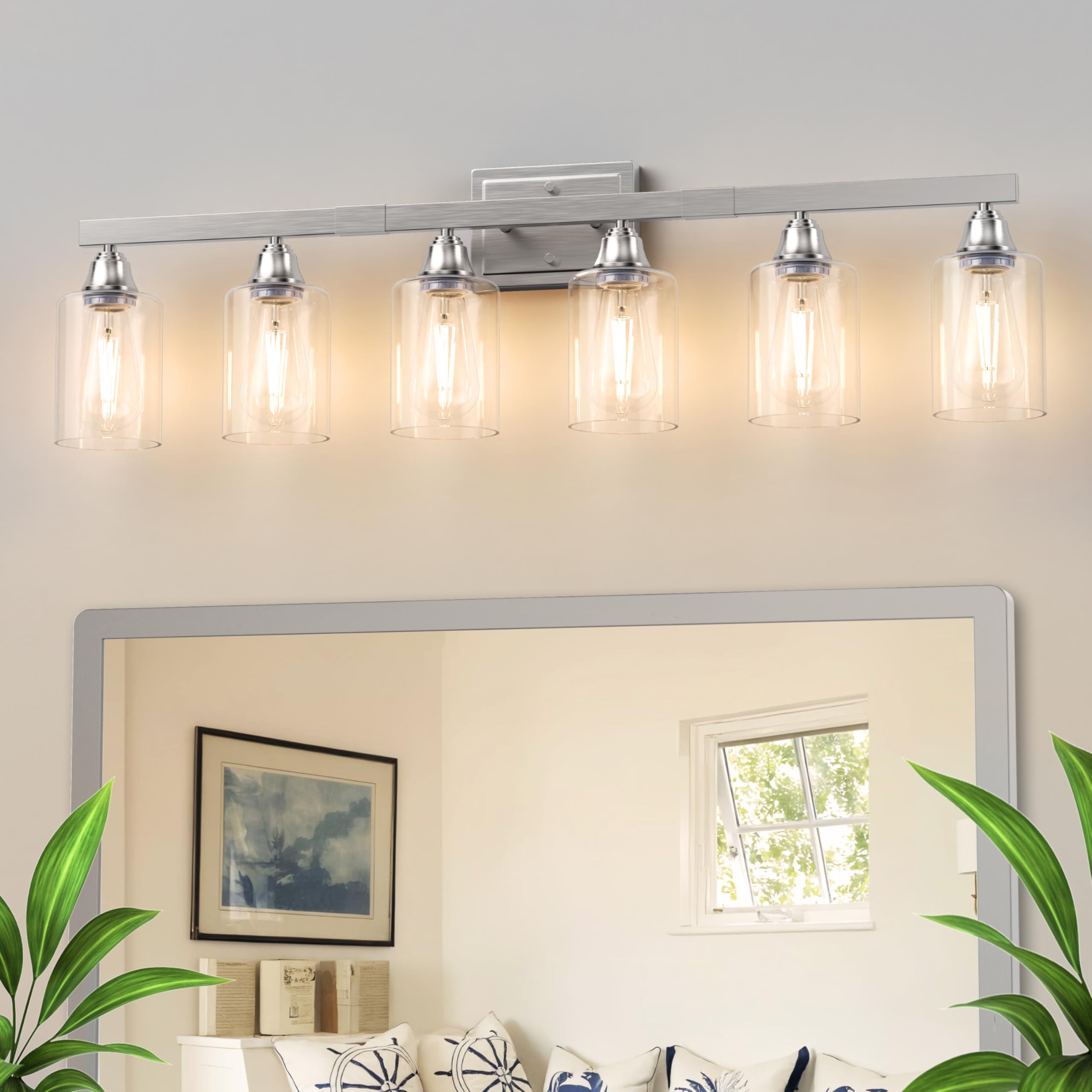 Volisun 6-Light Bathroom Light Fixtures, Brushed Nickel Bathroom Vanity Light Over Mirror, Modern Vanity Lights For Bathrooms, B