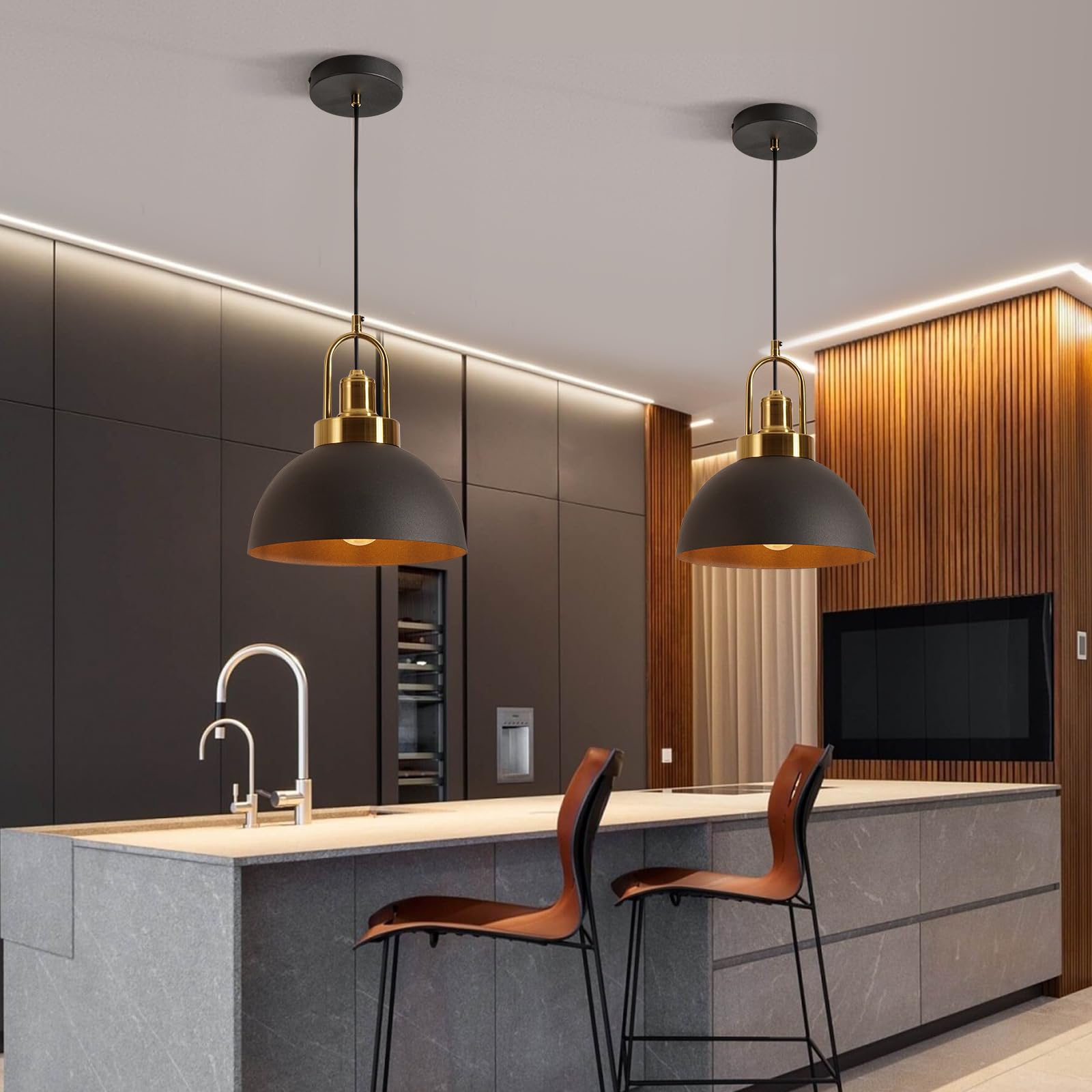 Yhanfengcy Vintage Industrial Pendant Light Black Pendant Light With 9.84-Inch Dome And Brass Socket, 78.74-Inch Wire - Perfect