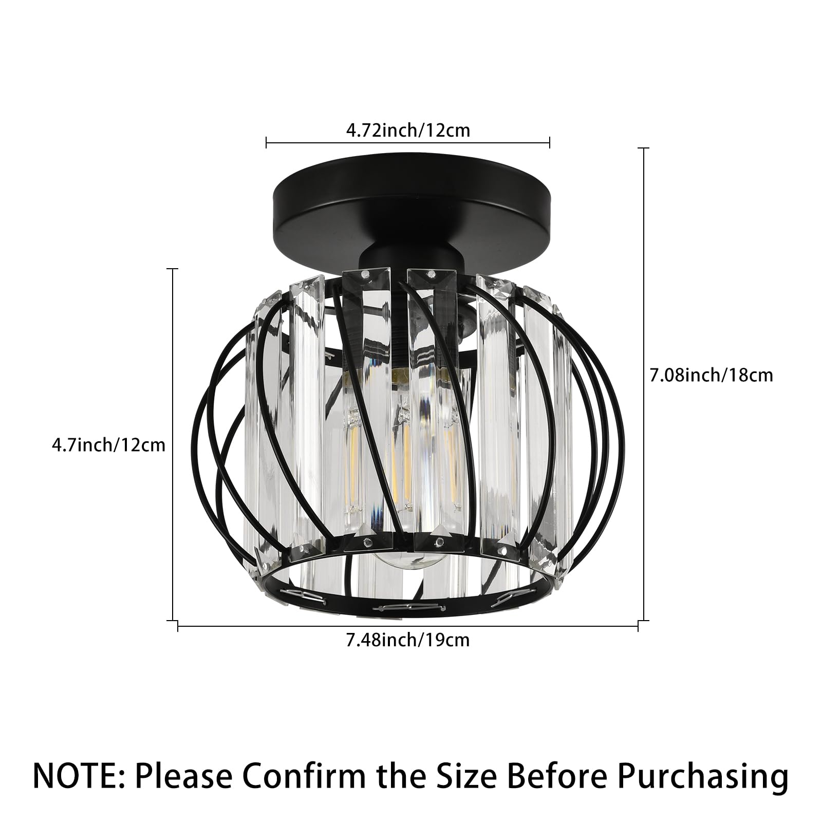 Ztuoyong Crystal Ceiling Light - Black Crystal Chandelier For Kitchen, Hallway, Entrance, Balcony, Dining, Living, Bar, Farmhous
