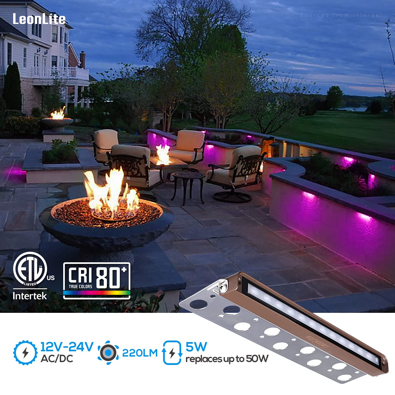 LEONLITE 8-Pack 12 Inch 5W RGB LED Hardscape Lighting, Color Changing, Low Voltage, ETL Listed, Model A-87549