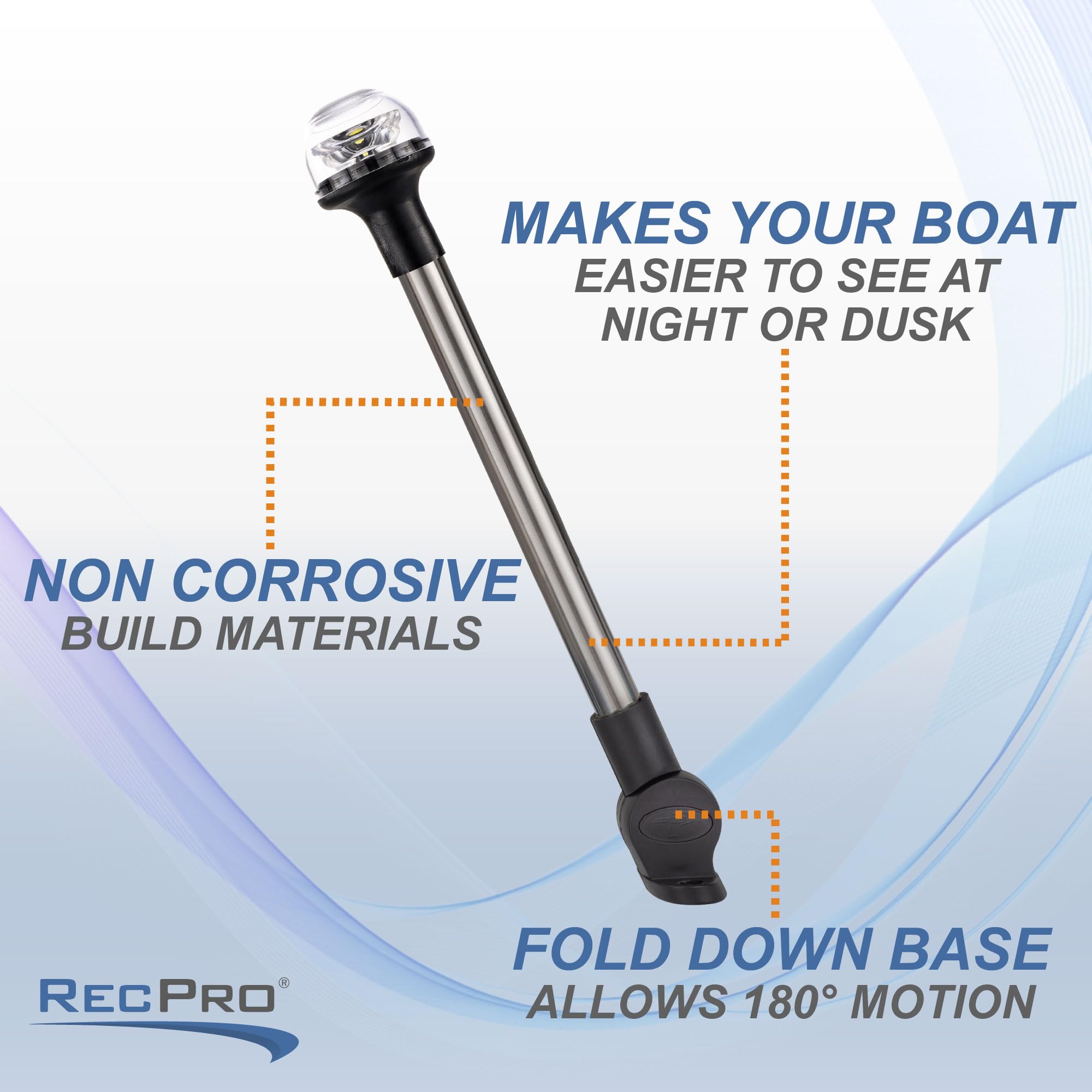 Recpro Folding Boat Stern Led Light | All Around Led Light | Pontoon Bimini Led Light
