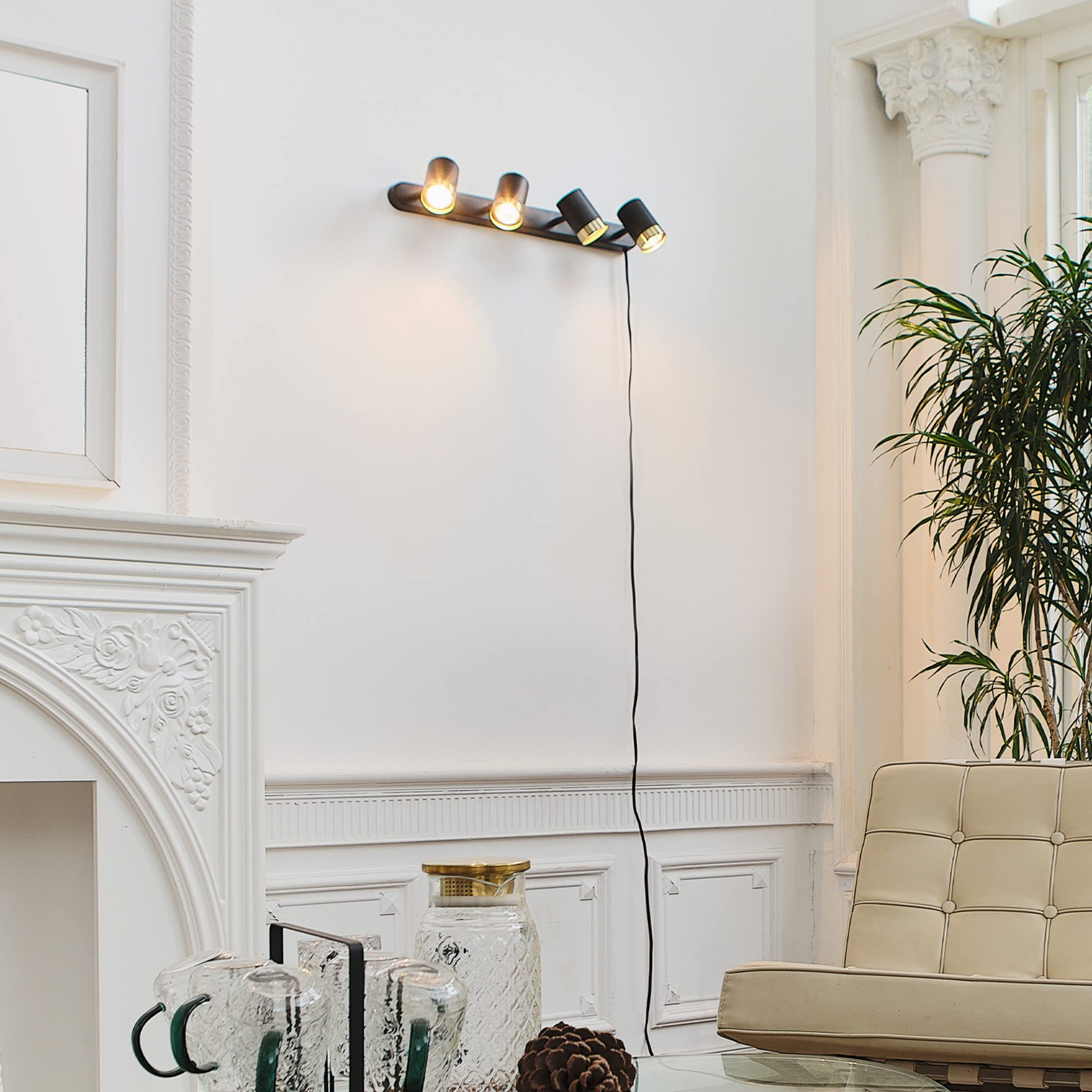 Globe Electric 64000047 4-Light Complete Track Lighting Kit With Pivoting Track Heads, Matte Black, Plug-In, Ceiling Light, Kitc