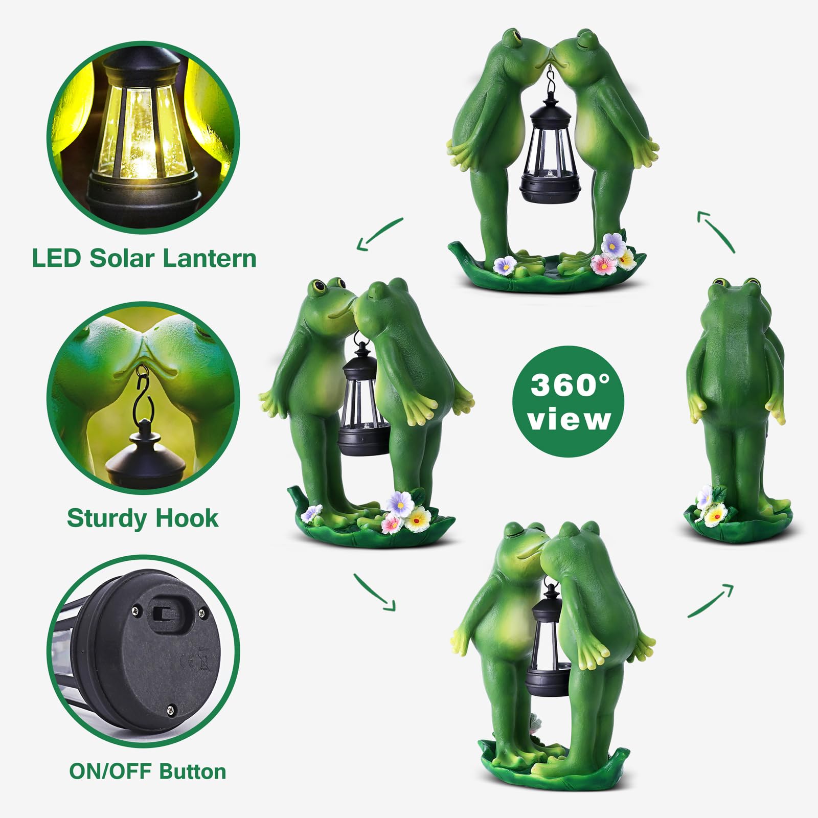 Vereemy Kiss Frogs Statue - Solar Lantern Led Garden Decor For Valentine'S Day, Perfect Gift For Mom