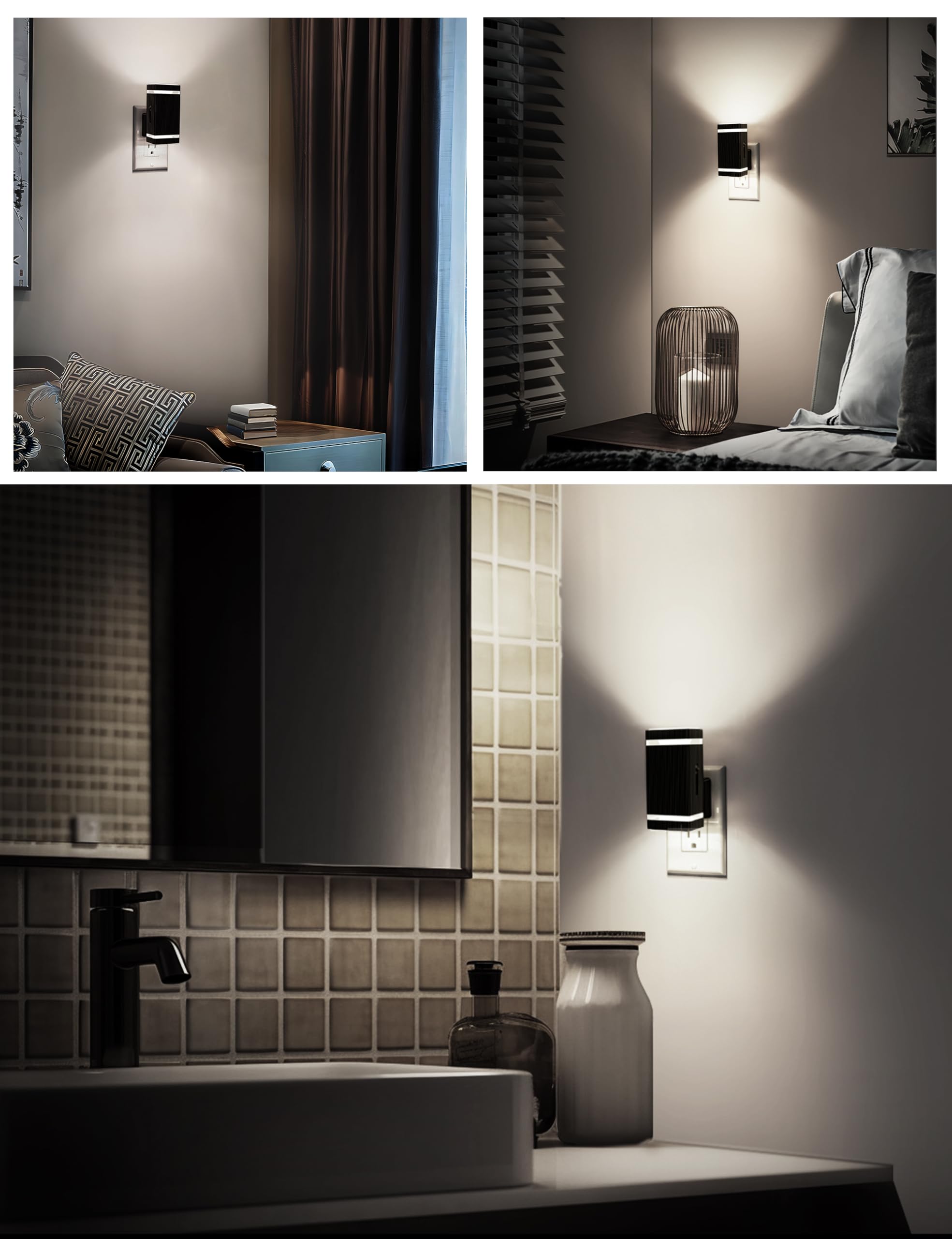 DORESshop LED Night Light Plug-in with Dusk-to-Dawn Sensor, 4 Pack, Dimmable 0-100lm, Daylight White, Plastic