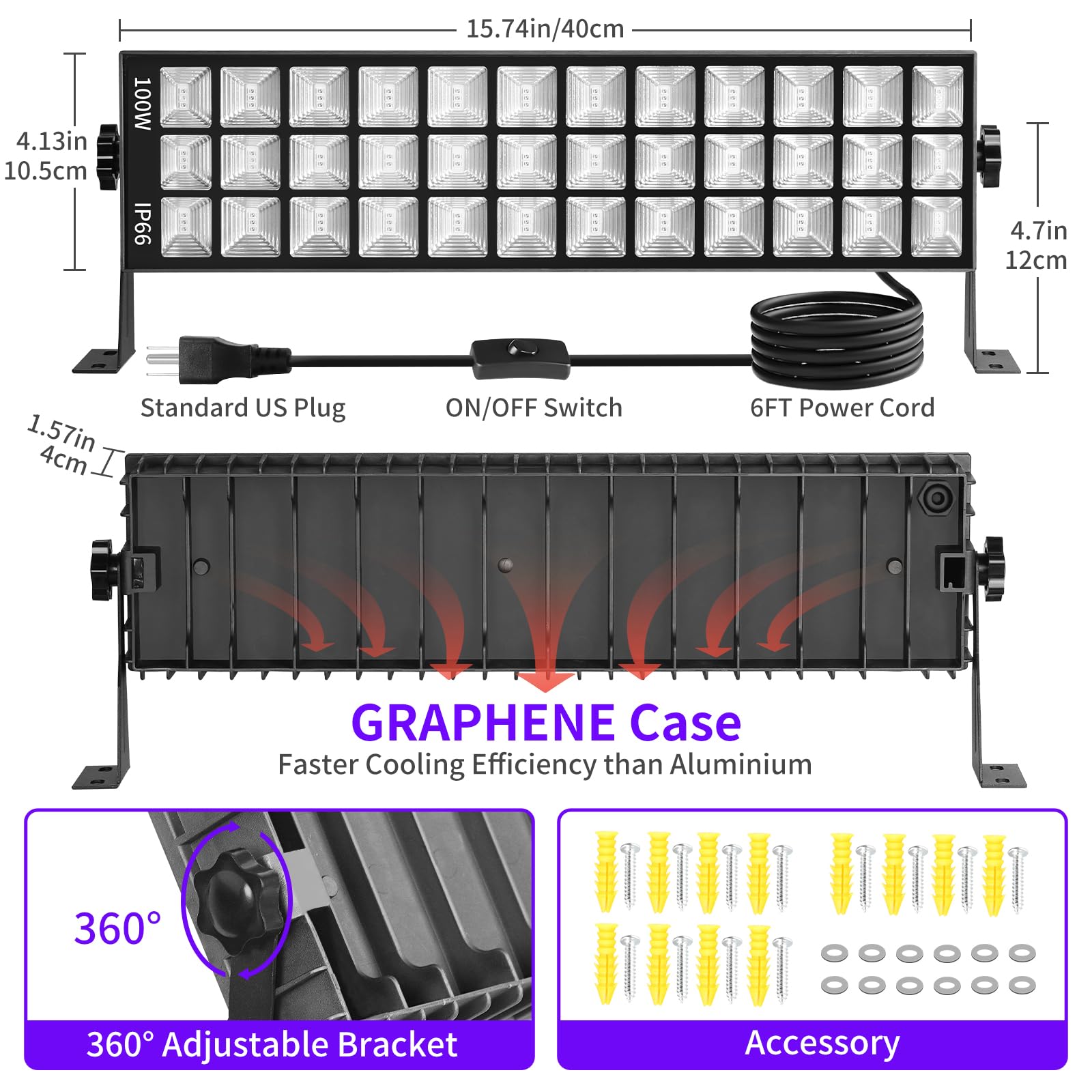 Isuerfy 100W Black Light Bar - Ip66 Waterproof Led, 3 Count, 6Ft Cord, Ideal For Outdoor Neon Glow Parties, Model Isuerfy-Blb100